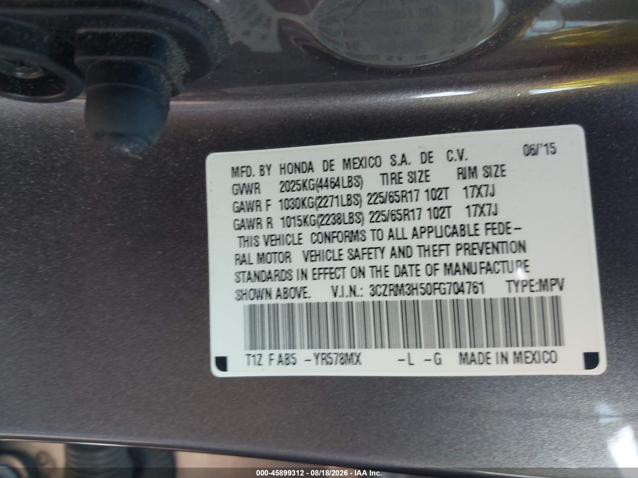 2015 Honda Cr-v Ex Gray vin: 3CZRM3H50FG704761