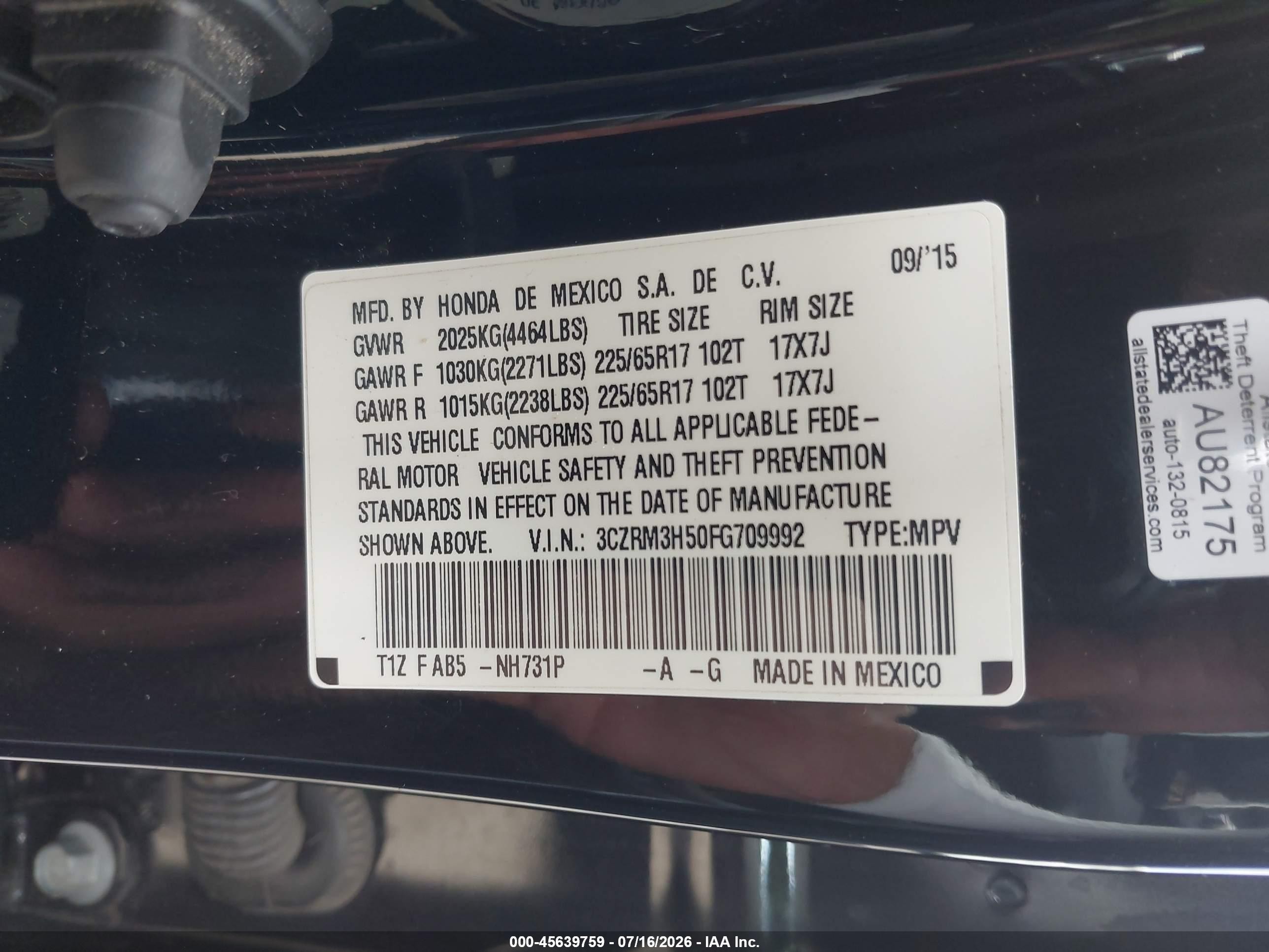 2015 Honda Cr-v Ex Black vin: 3CZRM3H50FG709992