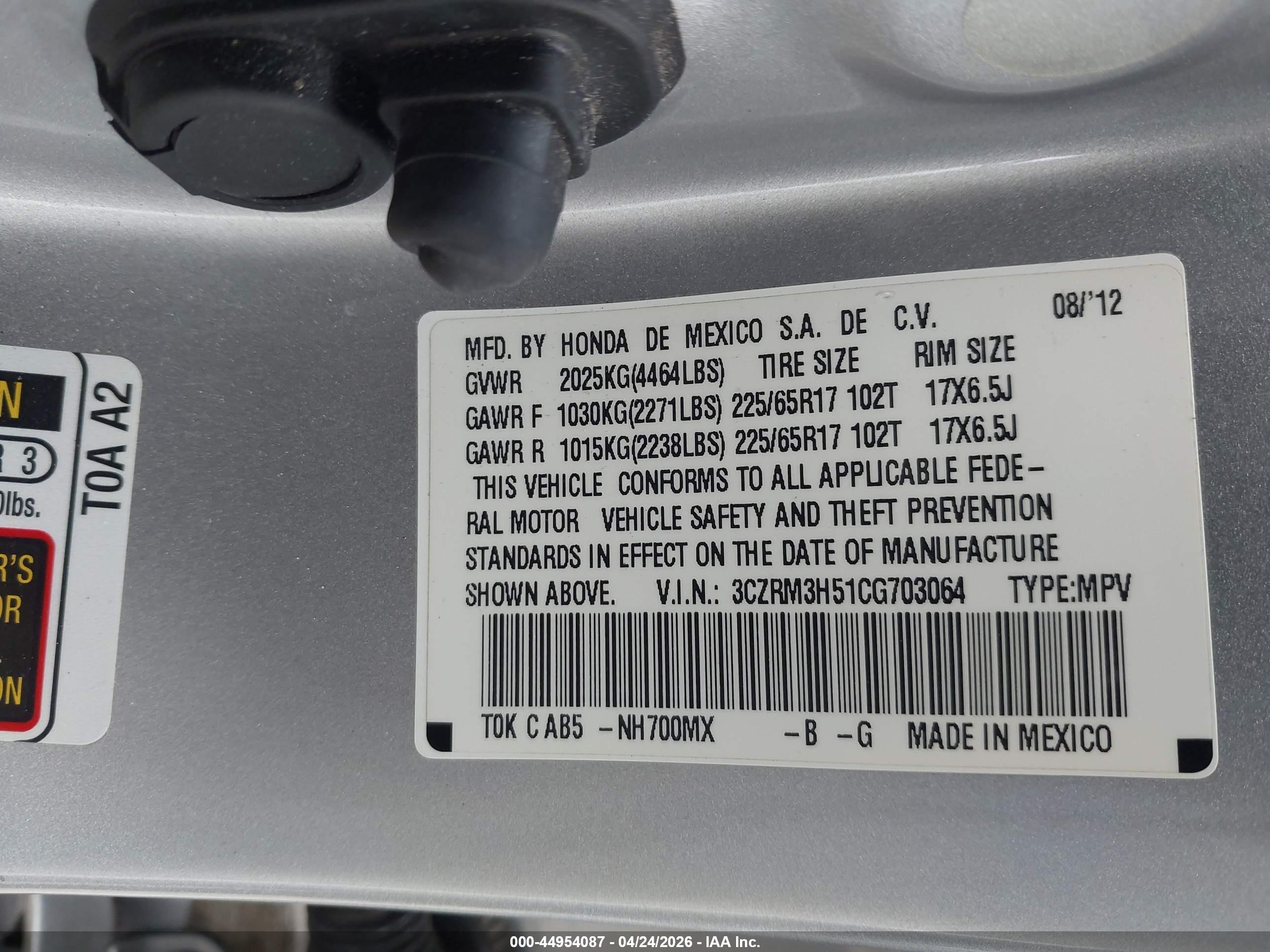 2012 Honda Cr-v Ex Silver vin: 3CZRM3H51CG703064