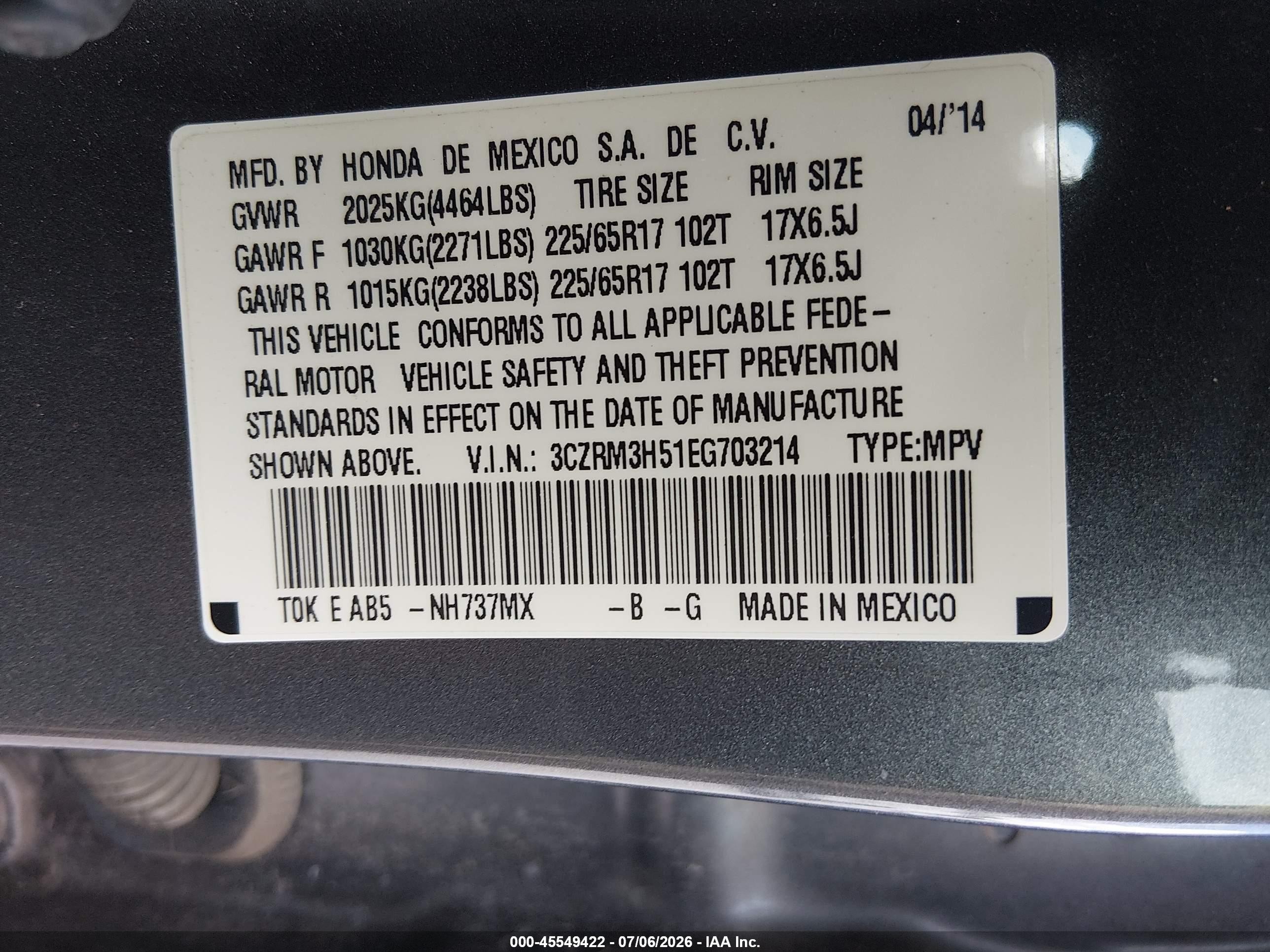 2014 Honda Cr-v Ex Gray vin: 3CZRM3H51EG703214