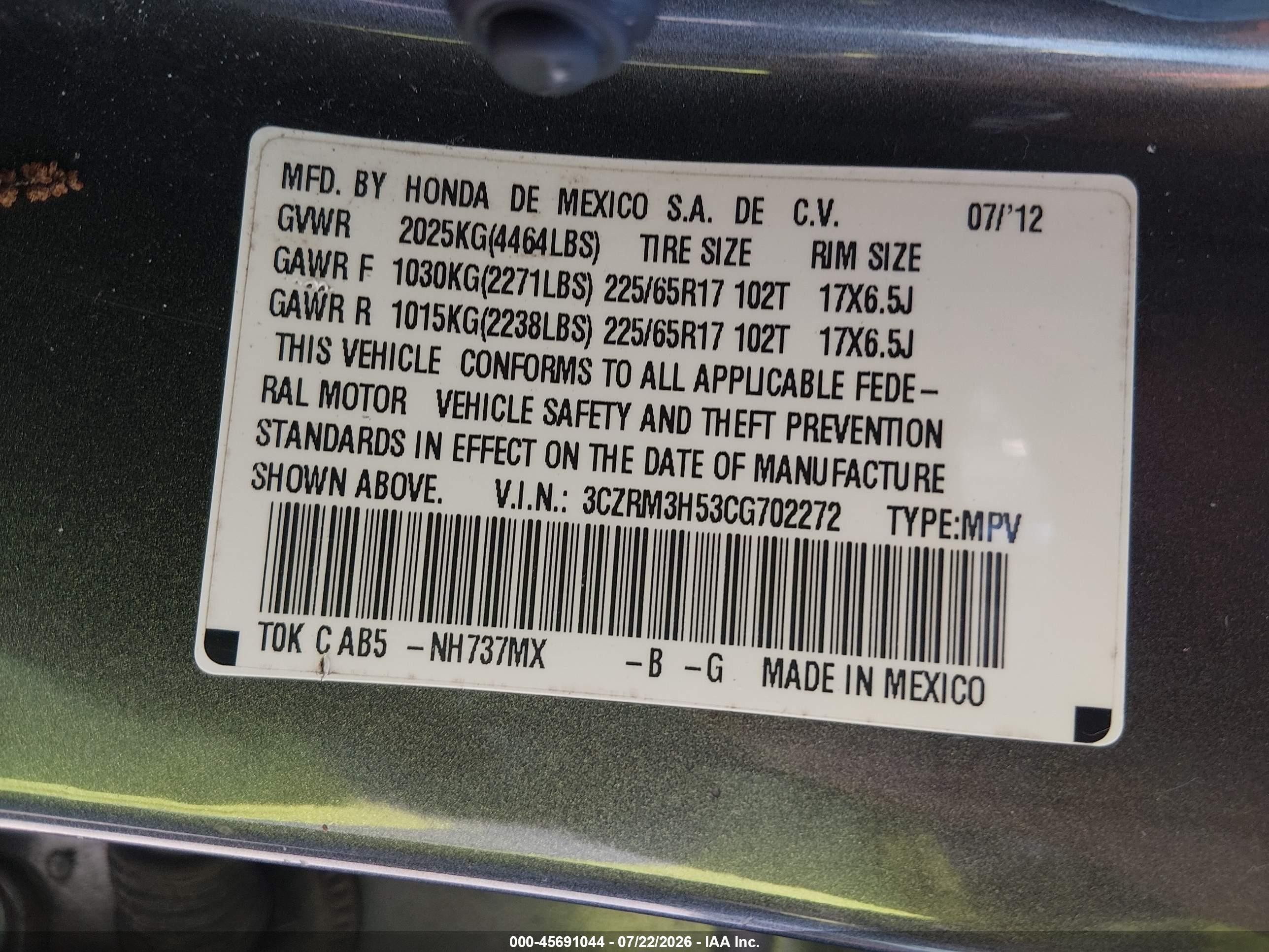 2012 Honda Cr-v Ex Gray vin: 3CZRM3H53CG702272