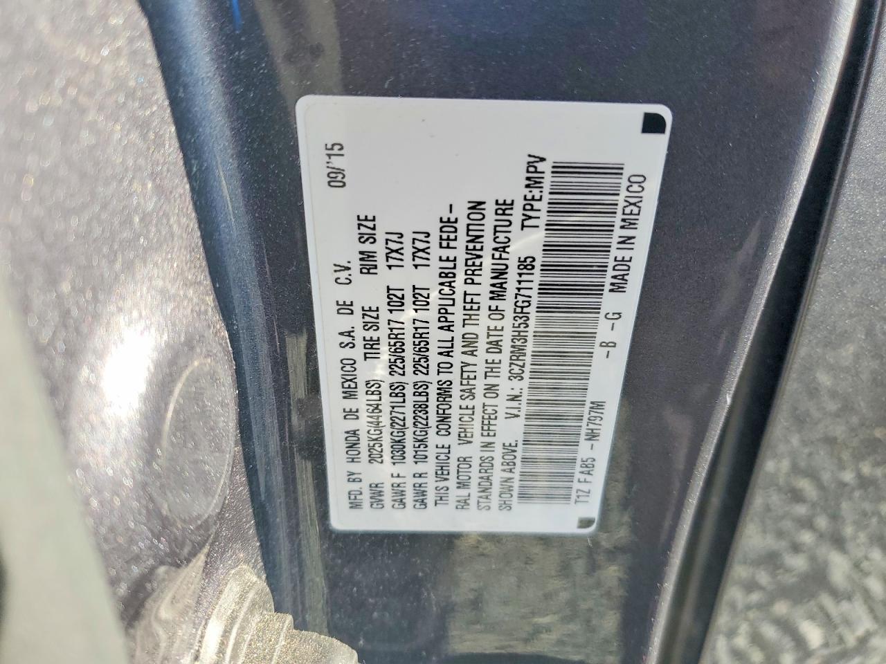 2015 Honda Cr-v Ex Gray vin: 3CZRM3H53FG711185