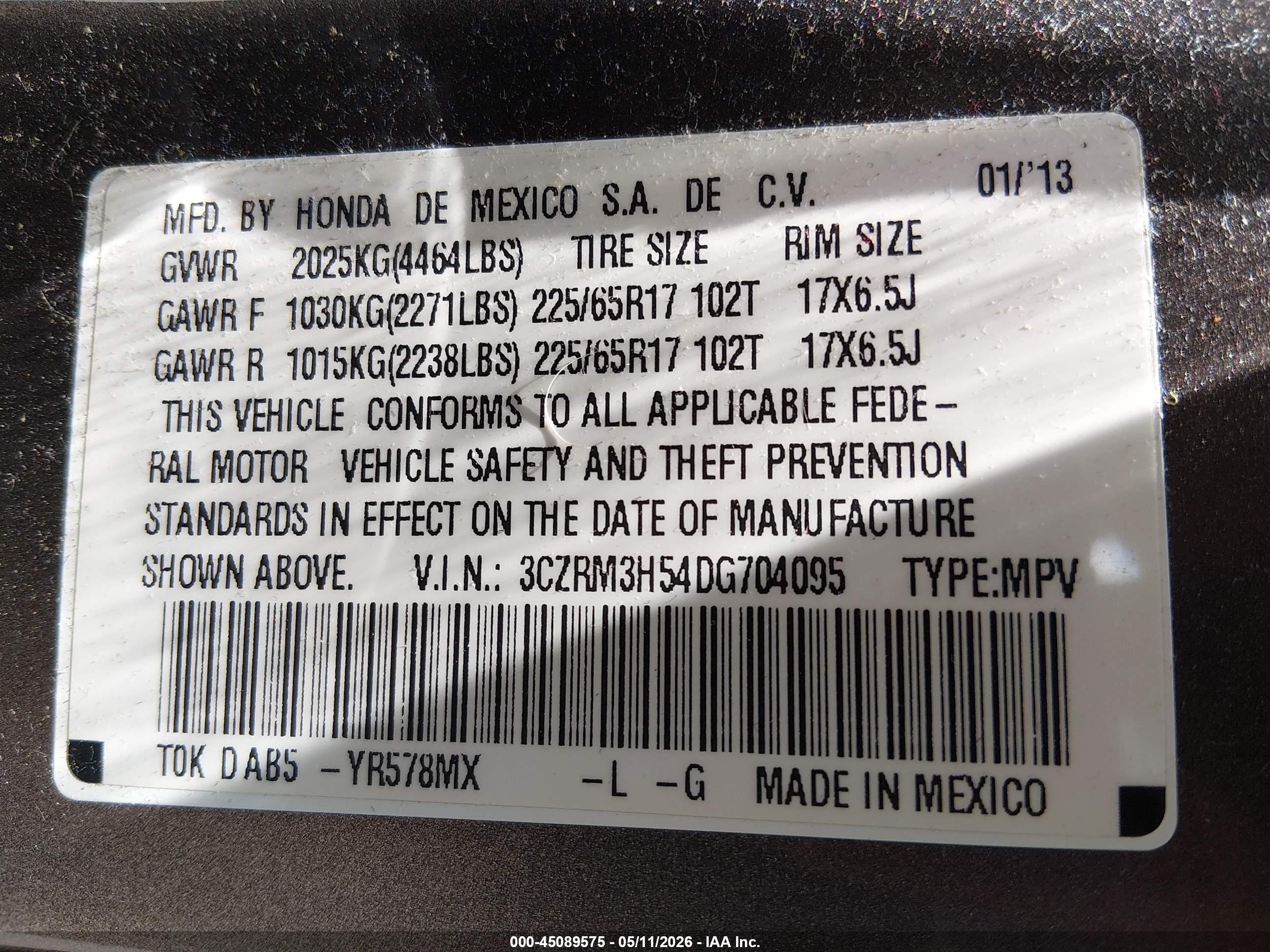 2013 Honda Cr-v Ex Gray vin: 3CZRM3H54DG704095