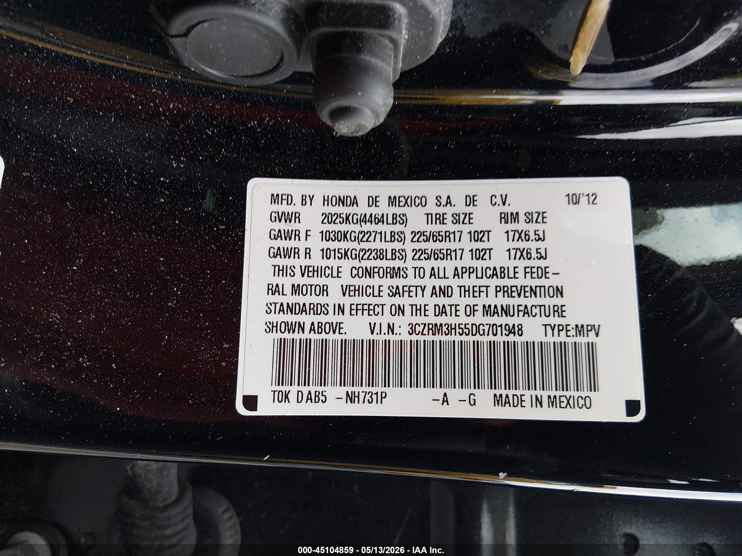 2013 Honda Cr-v Ex Black vin: 3CZRM3H55DG701948