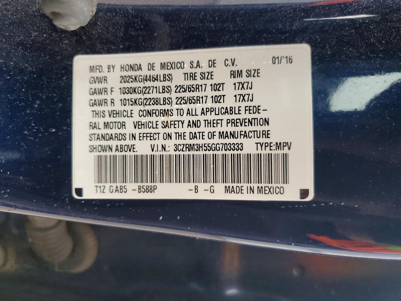 2016 Honda Cr-v Ex Blue vin: 3CZRM3H55GG703333