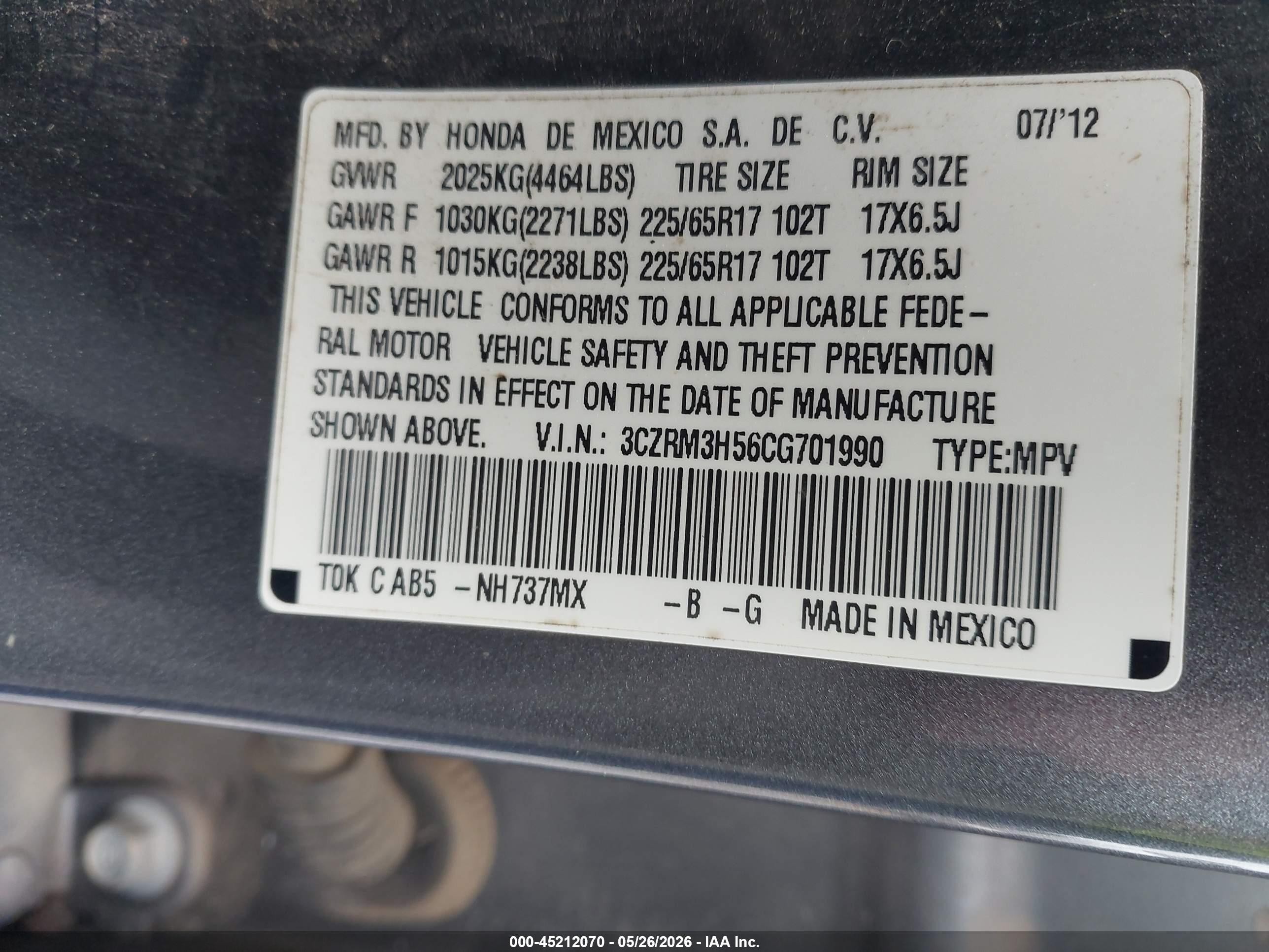 2012 Honda Cr-v Ex Gray vin: 3CZRM3H56CG701990