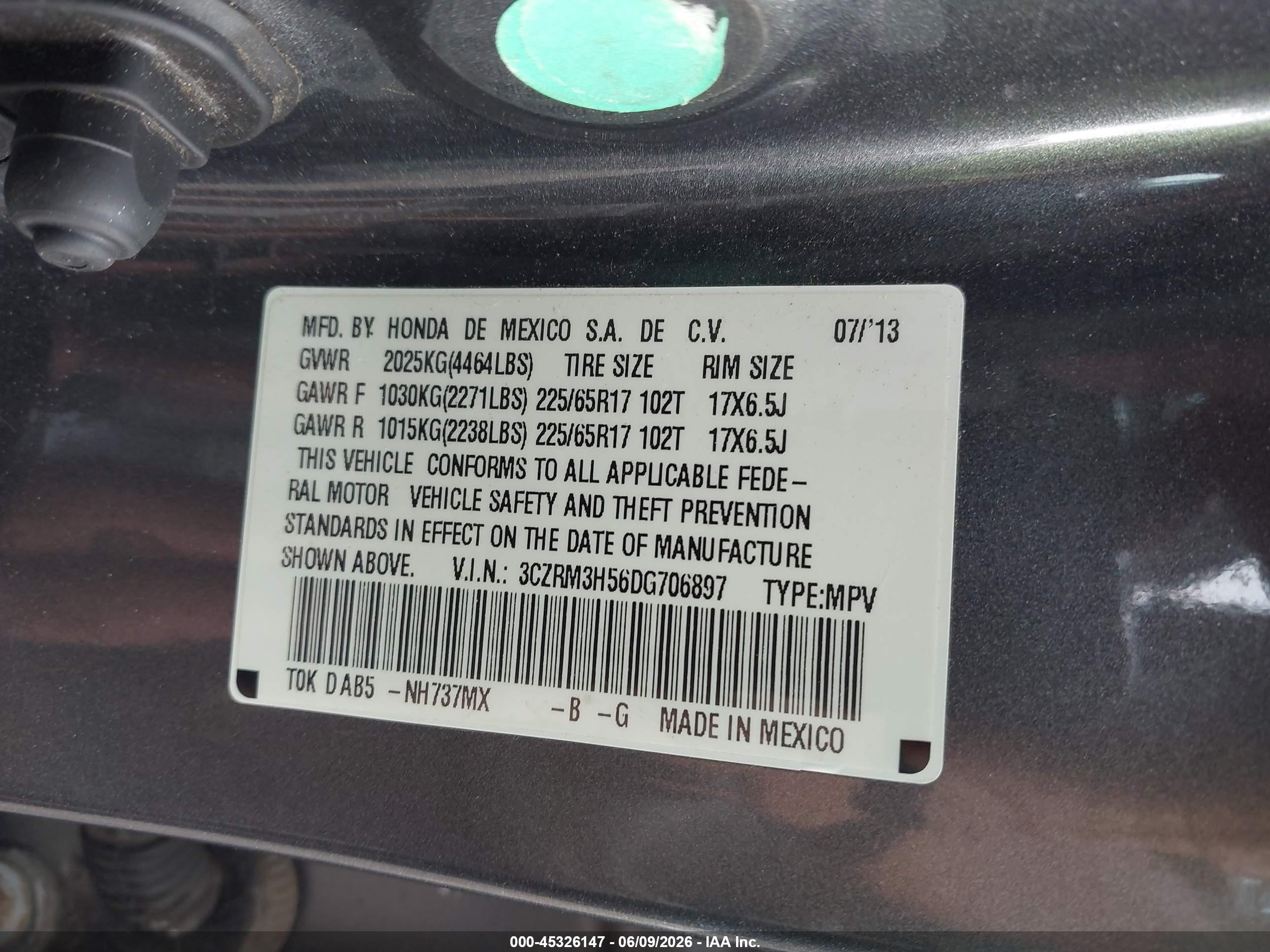 2013 Honda Cr-v Ex Gray vin: 3CZRM3H56DG706897