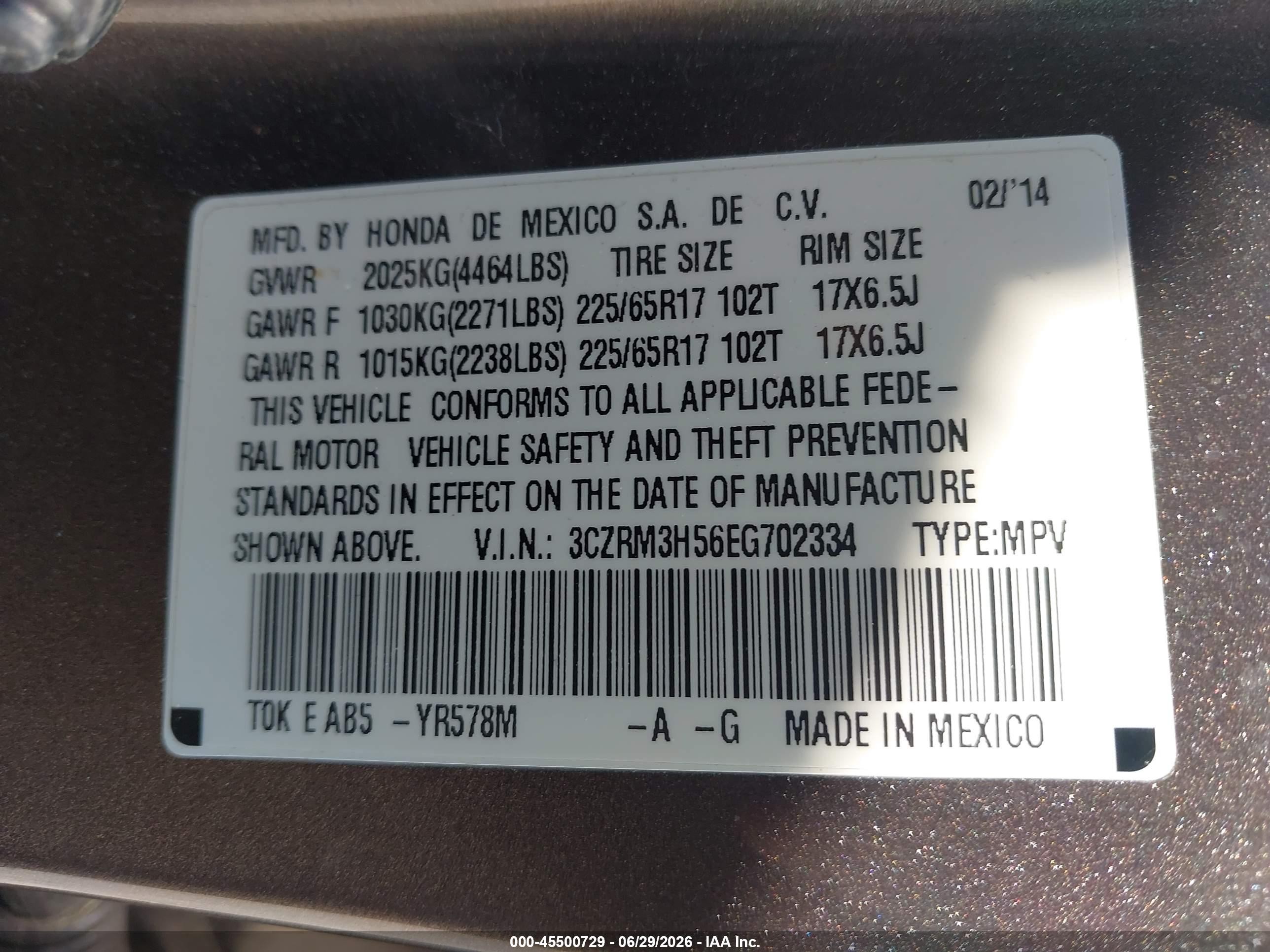 2014 Honda Cr-v Ex Gray vin: 3CZRM3H56EG702334
