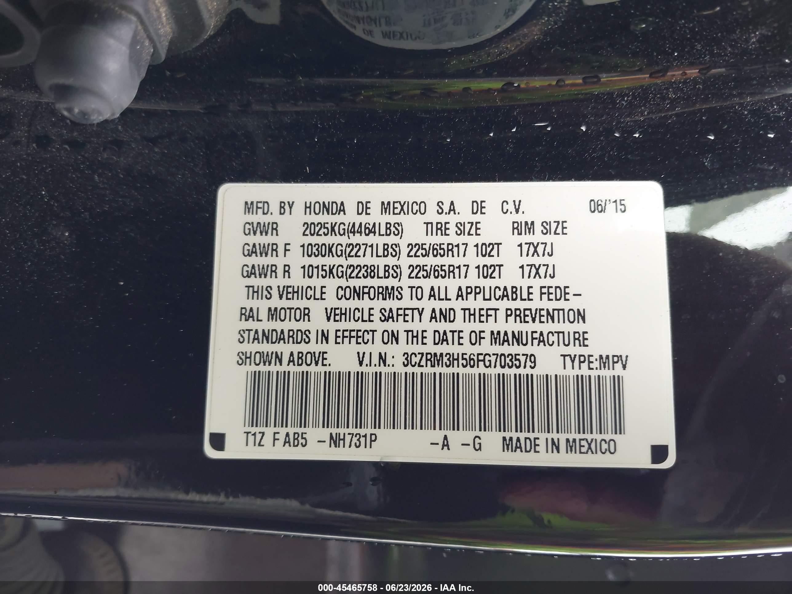 2015 Honda Cr-v Ex Black vin: 3CZRM3H56FG703579