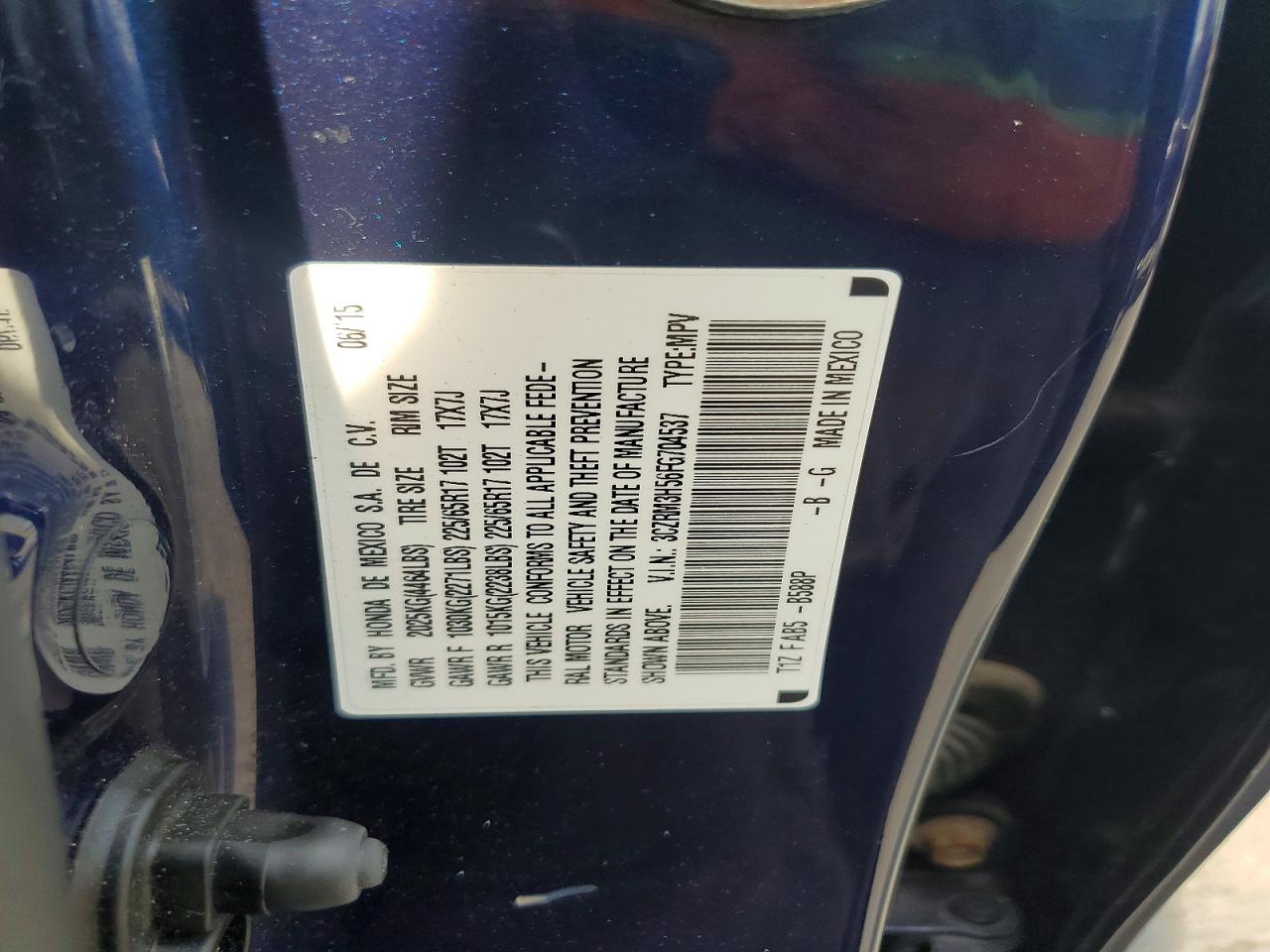 2015 Honda Cr-v Ex Blue vin: 3CZRM3H56FG704537