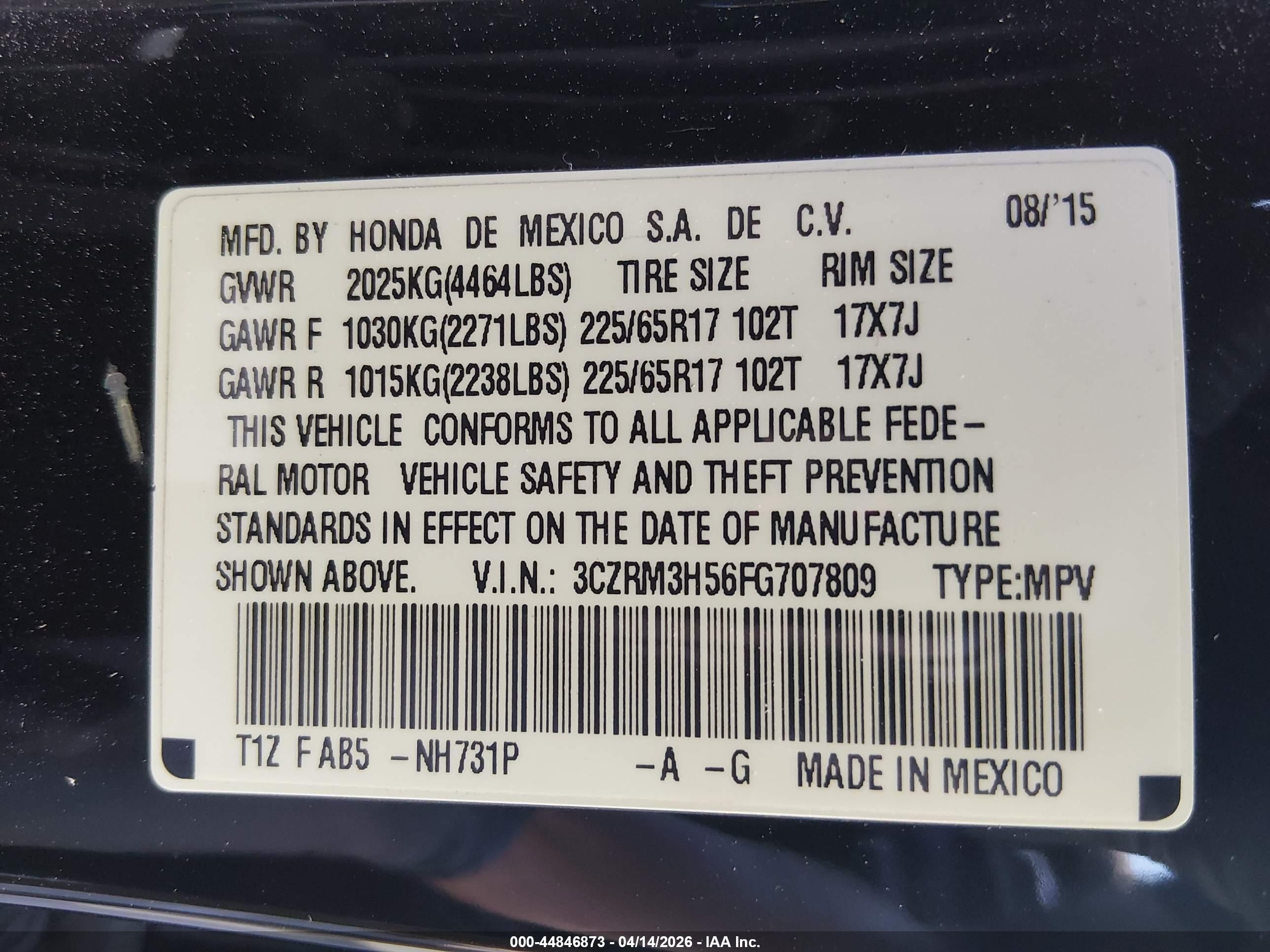 2015 Honda Cr-v Ex Black vin: 3CZRM3H56FG707809