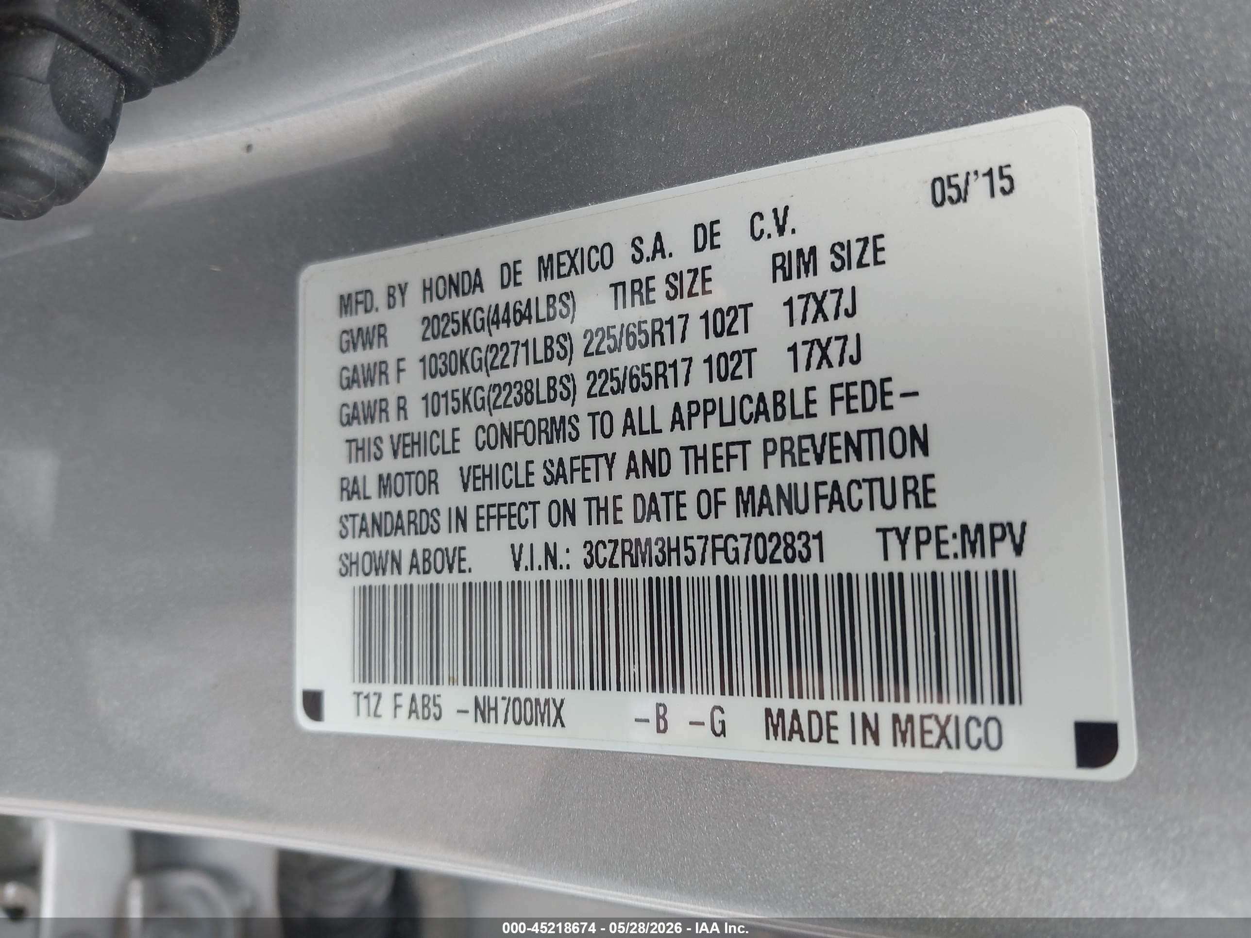 2015 Honda Cr-v Ex Silver vin: 3CZRM3H57FG702831
