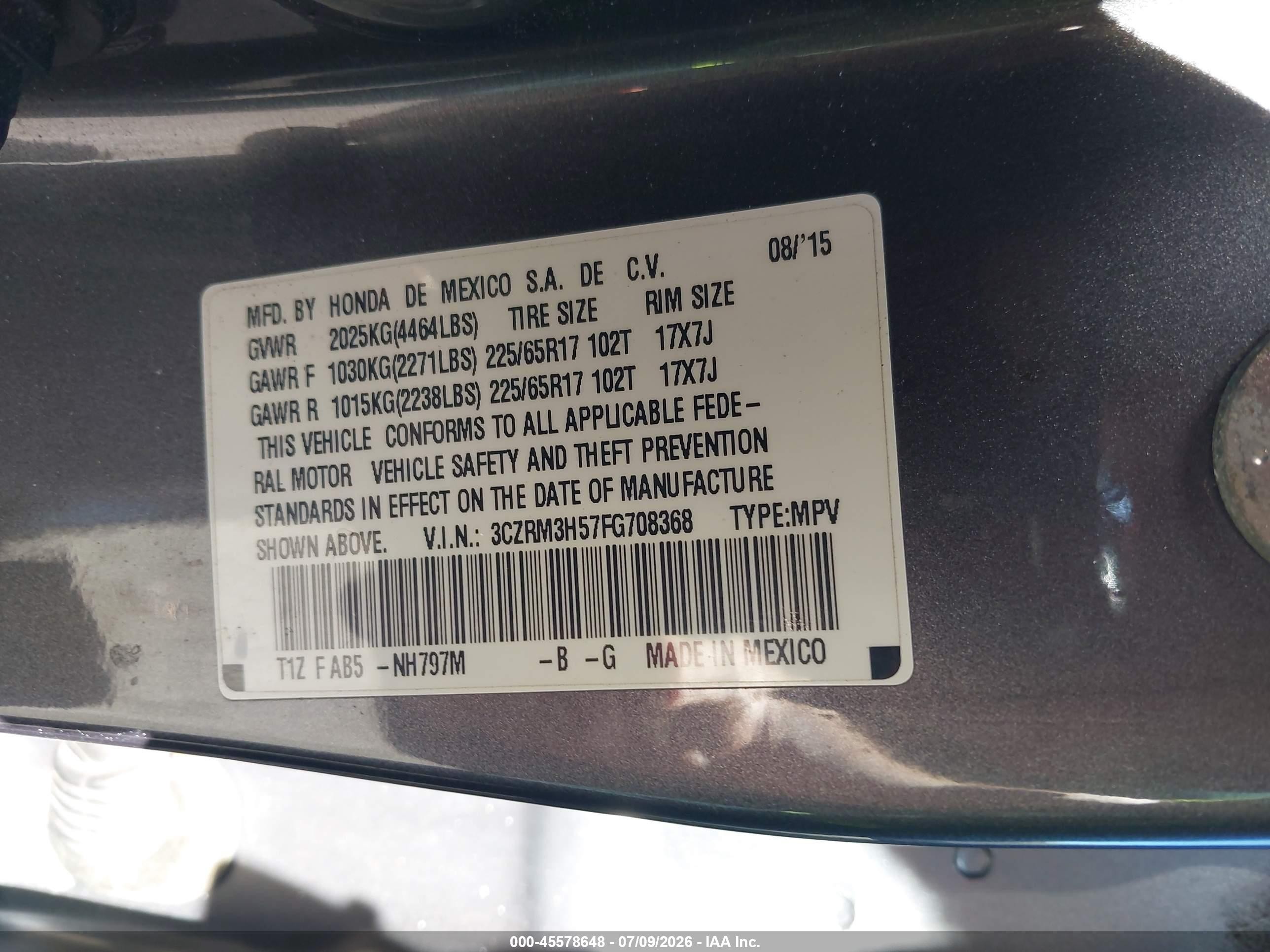 2015 Honda Cr-v Ex Gray vin: 3CZRM3H57FG708368