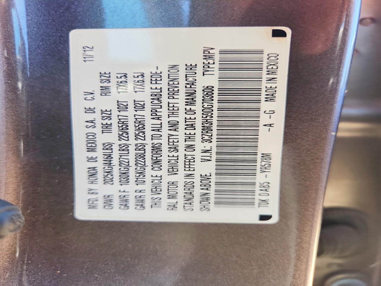 2013 Honda Cr-v Ex Gray vin: 3CZRM3H59DG703606