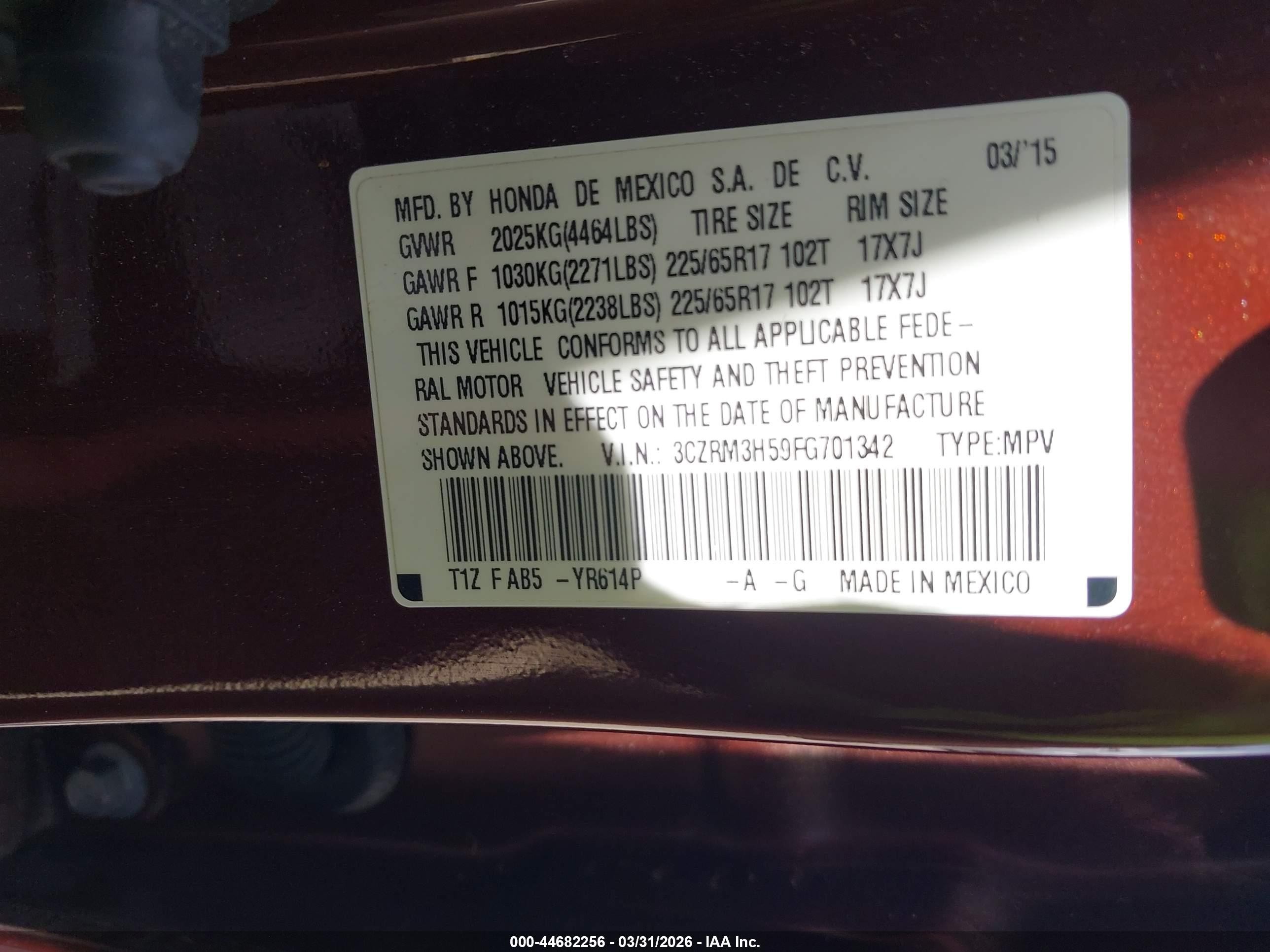 2015 Honda Cr-v Ex Red vin: 3CZRM3H59FG701342