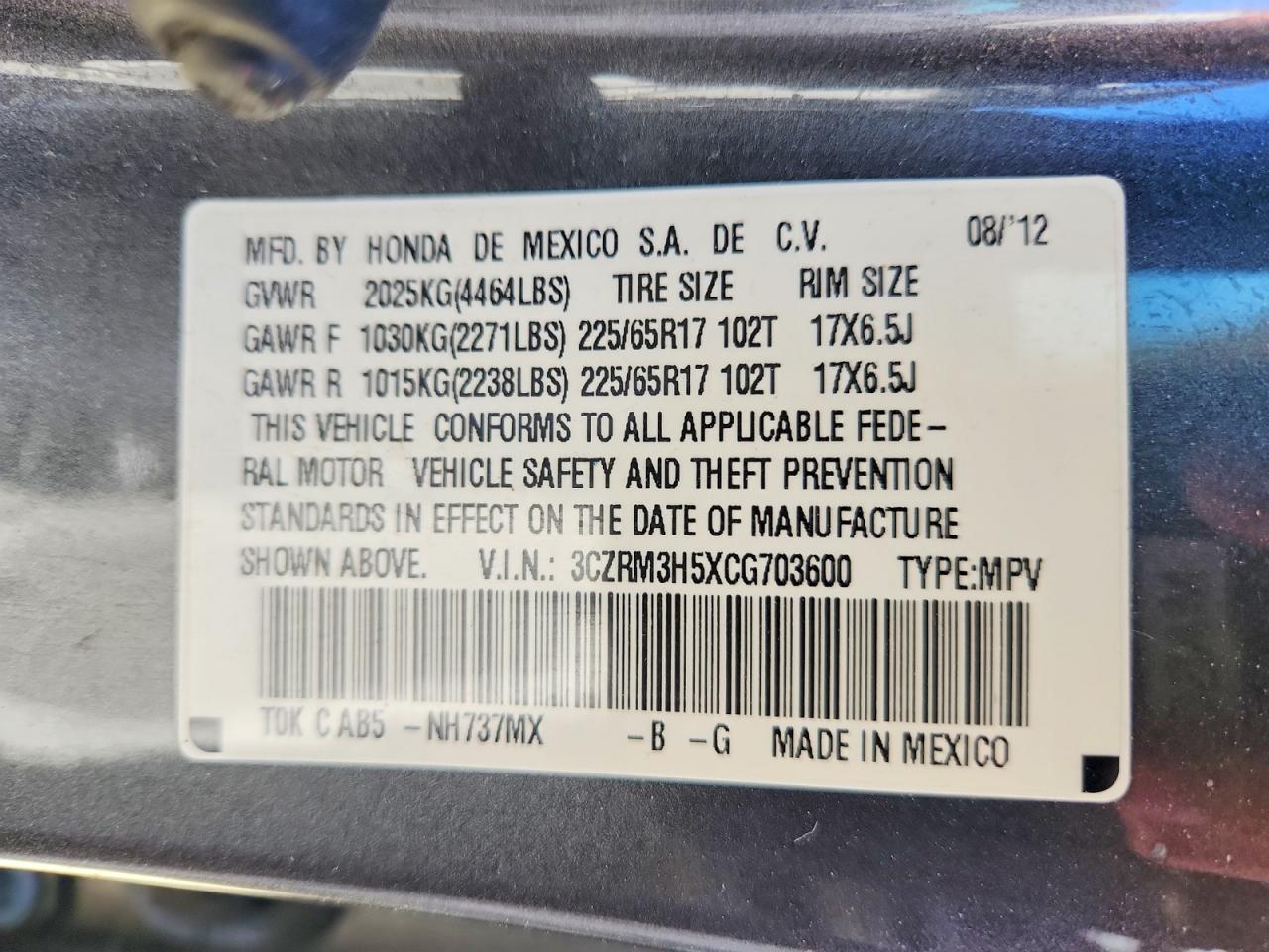 2012 Honda Cr-v Ex Gray vin: 3CZRM3H5XCG703600