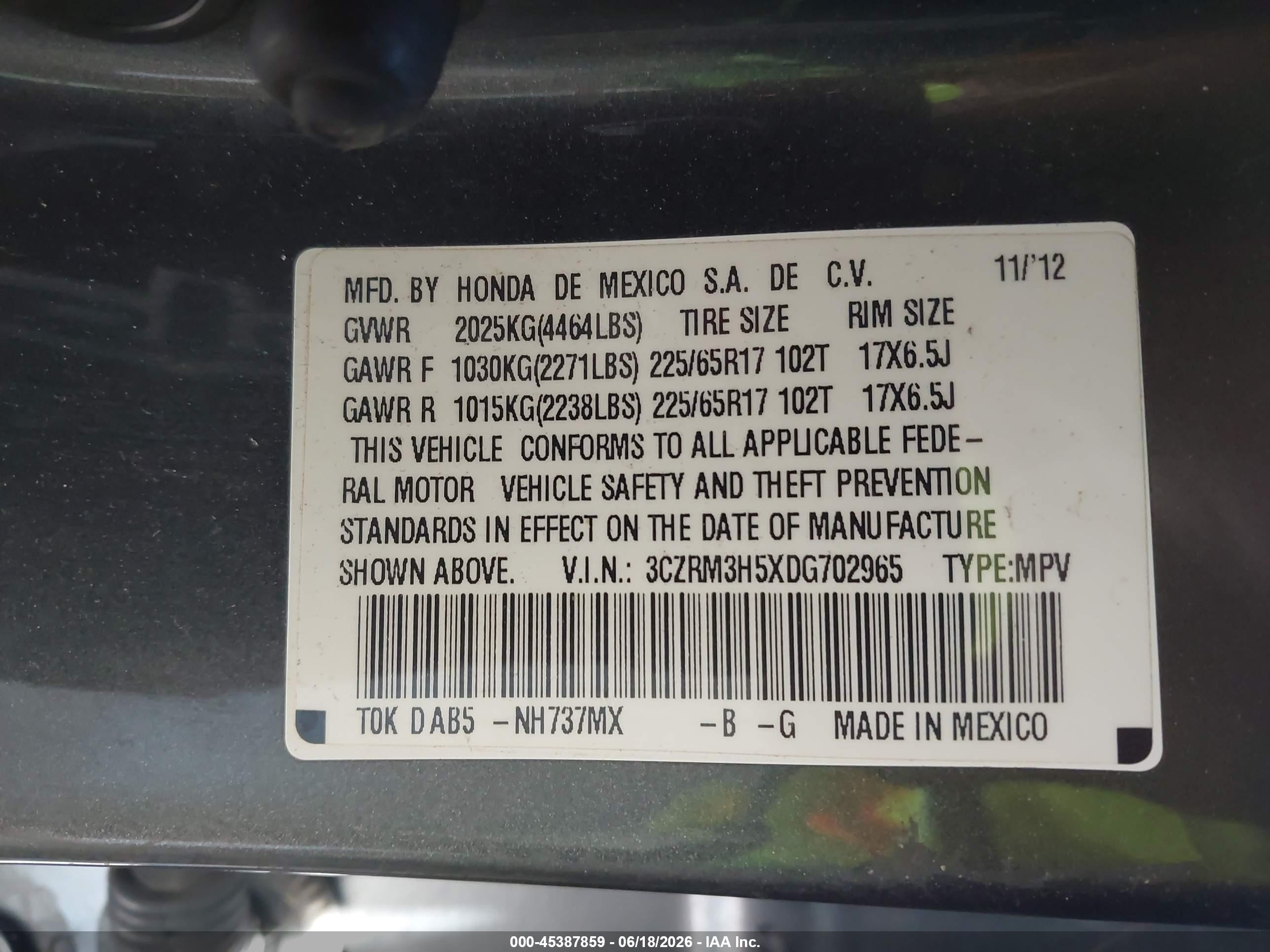 2013 Honda Cr-v Ex Gray vin: 3CZRM3H5XDG702965