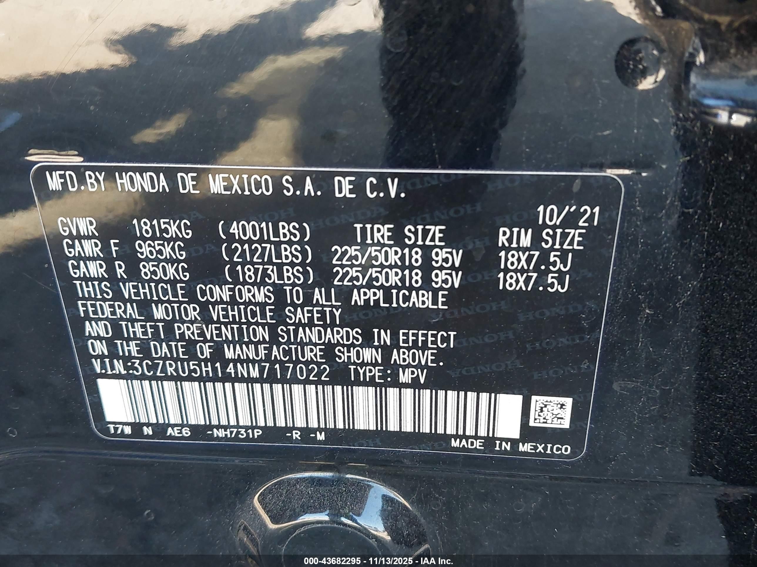 2022 Honda Hr-v 2wd Sport Черный vin: 3CZRU5H14NM717022