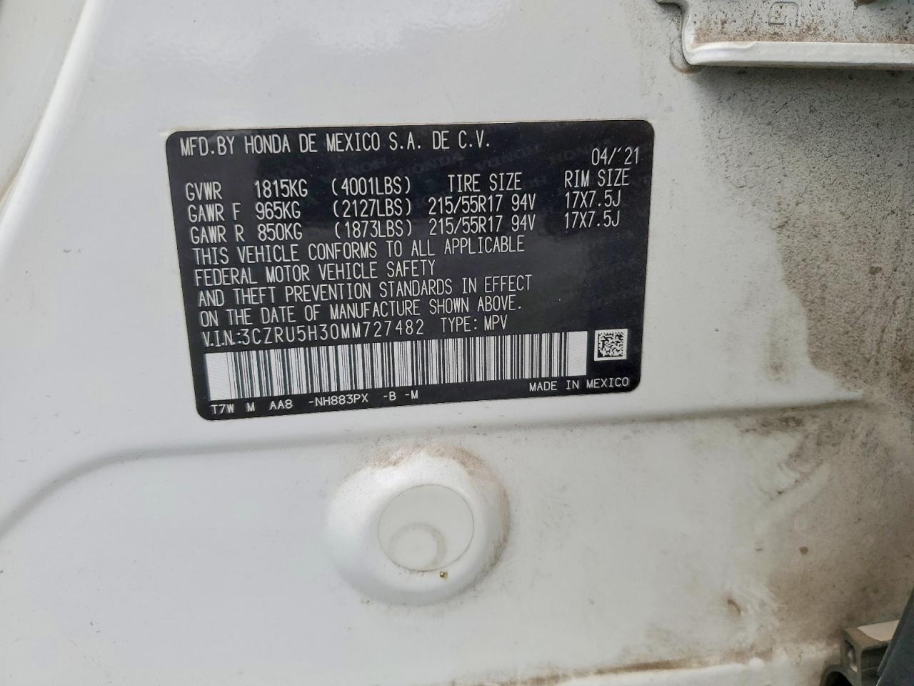 2021 Honda Hr-v Lx White vin: 3CZRU5H30MM727482