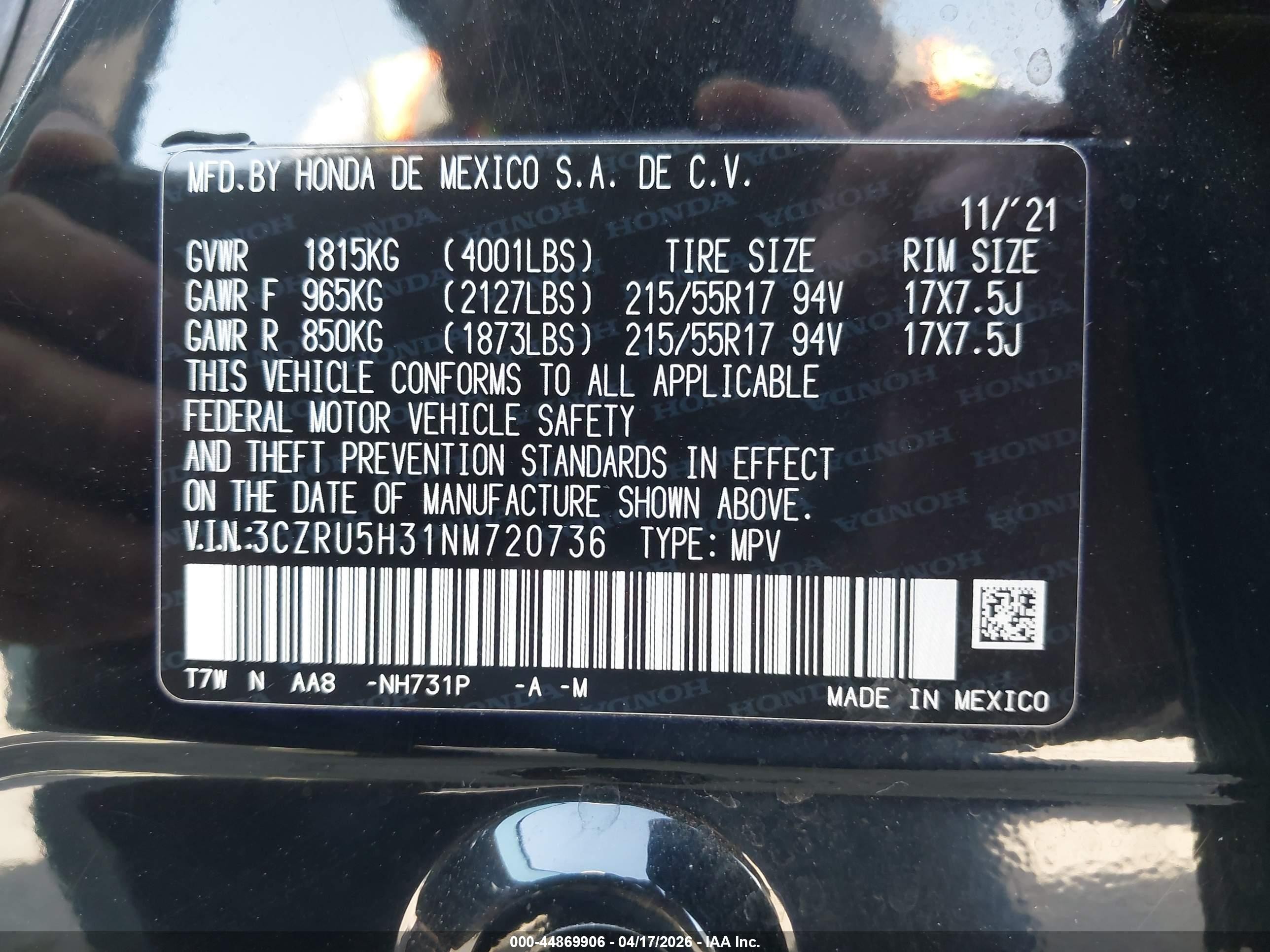 2022 Honda Hr-v 2wd Lx Black vin: 3CZRU5H31NM720736