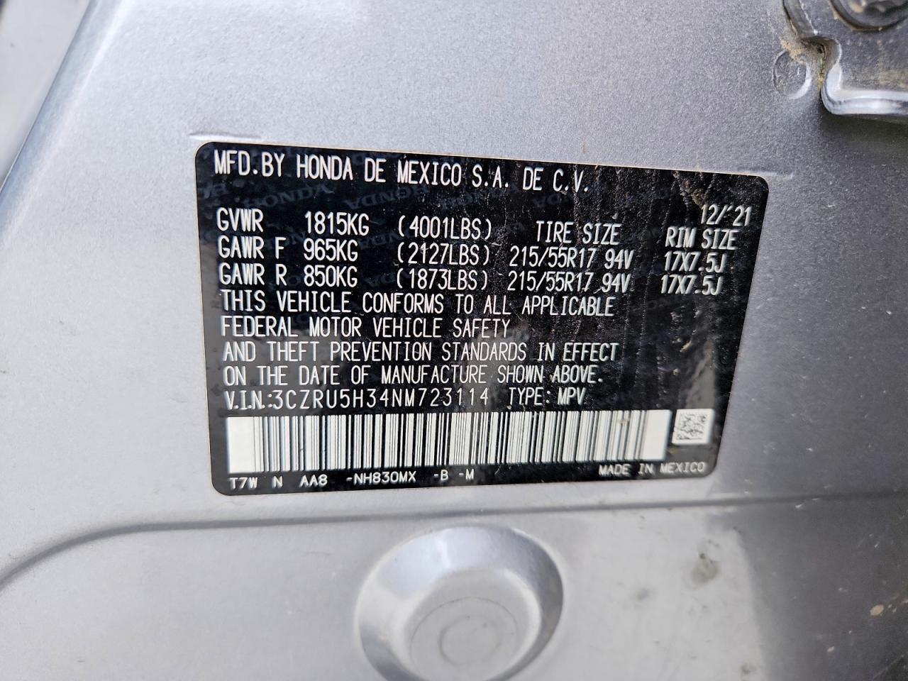 2022 Honda Hr-v Lx Silver vin: 3CZRU5H34NM723114