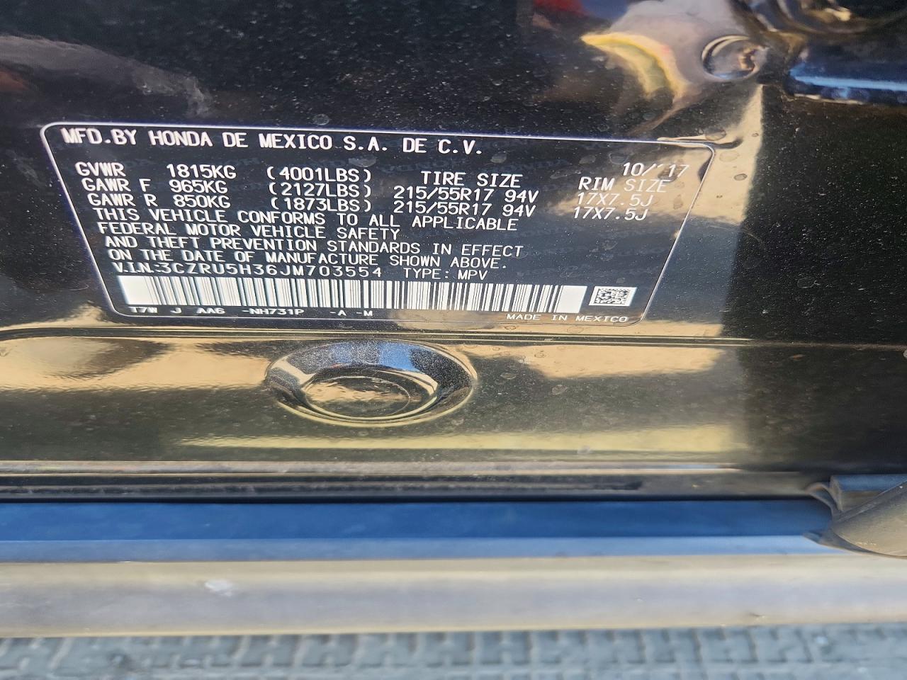 2018 Honda Hr-v Lx Black vin: 3CZRU5H36JM703554
