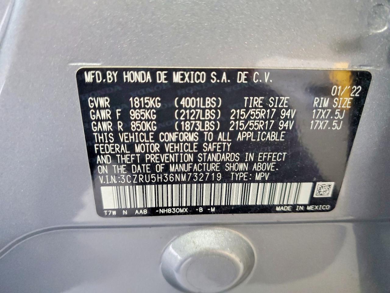 2022 Honda Hr-v Lx Silver vin: 3CZRU5H36NM732719