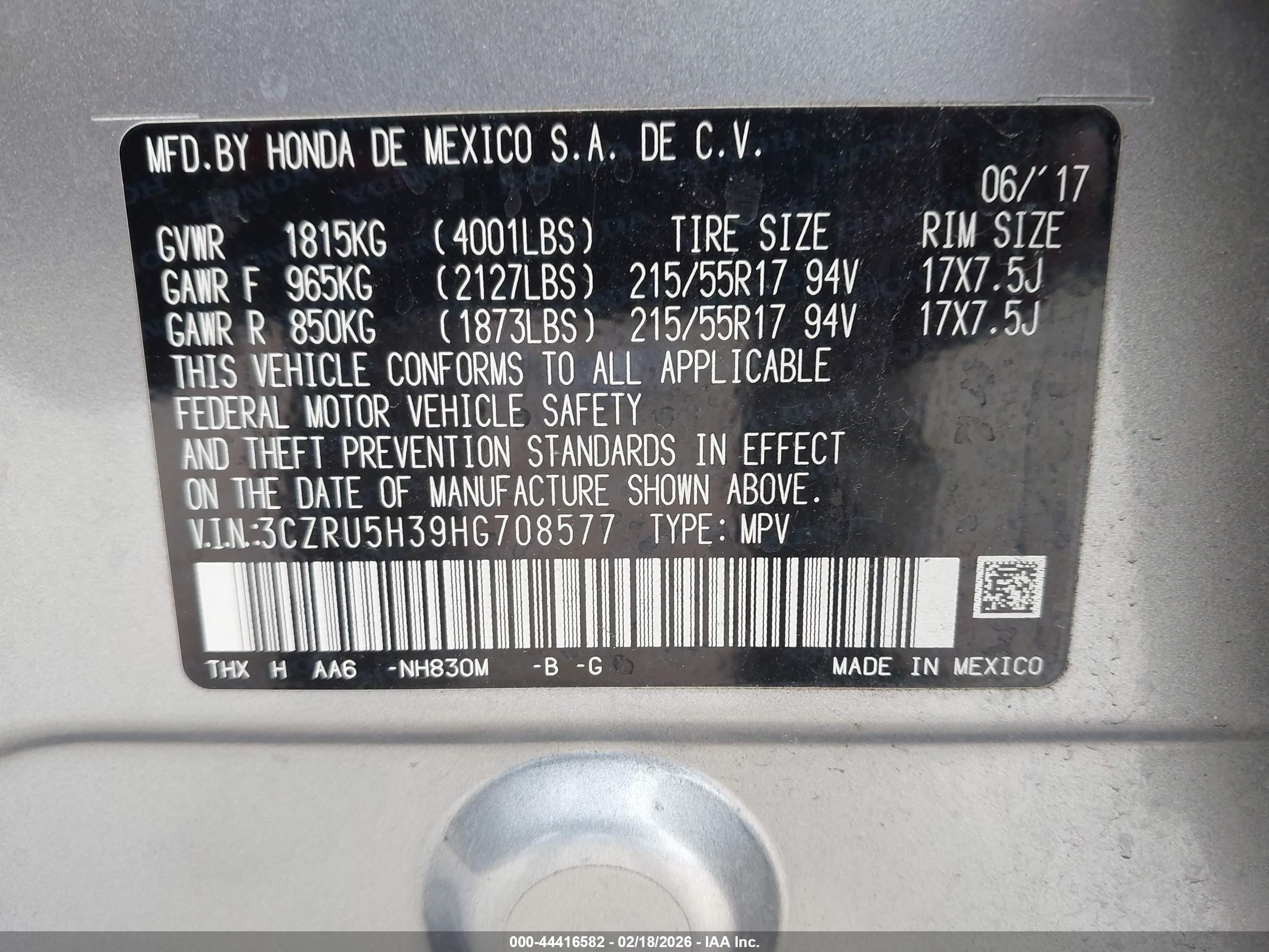 2017 Honda Hr-v Lx Silver vin: 3CZRU5H39HG708577