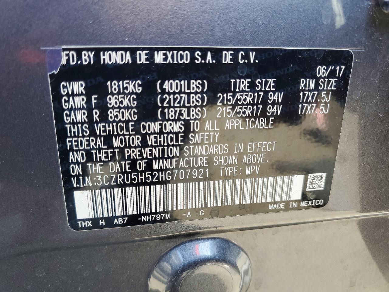 2017 Honda Hr-v Ex Серый vin: 3CZRU5H52HG707921