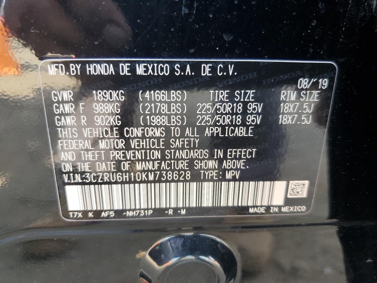 2019 Honda Hr-v Sport Black vin: 3CZRU6H10KM738628