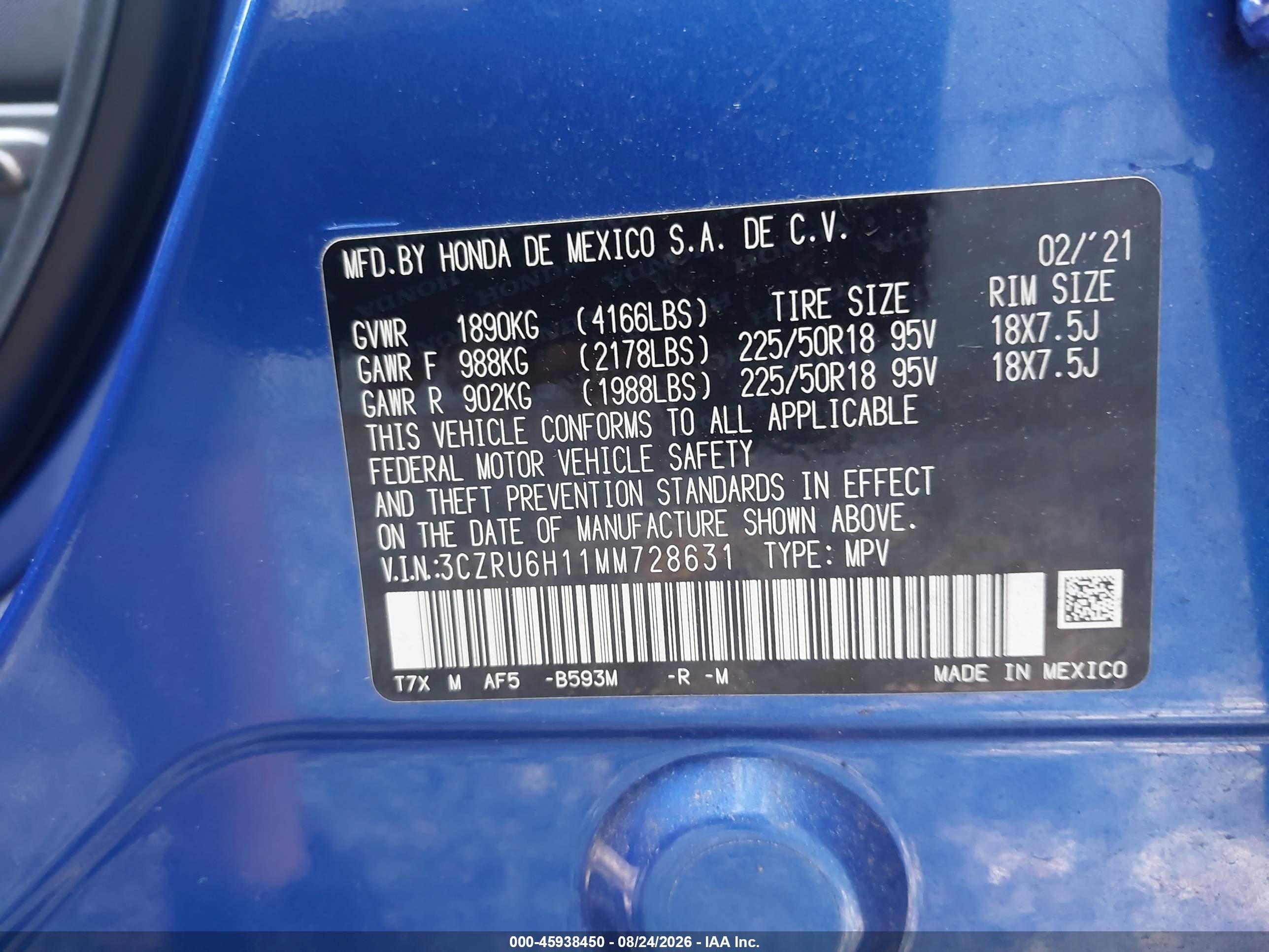 2021 Honda Hr-v Awd Sport Синий vin: 3CZRU6H11MM728631
