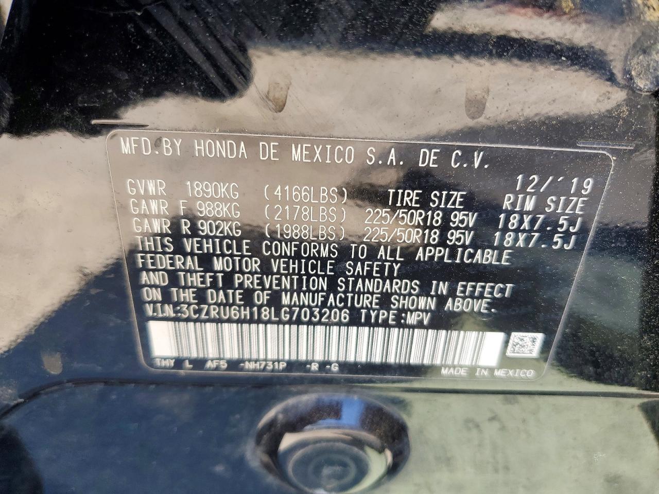 2020 Honda Hr-v Sport Black vin: 3CZRU6H18LG703206