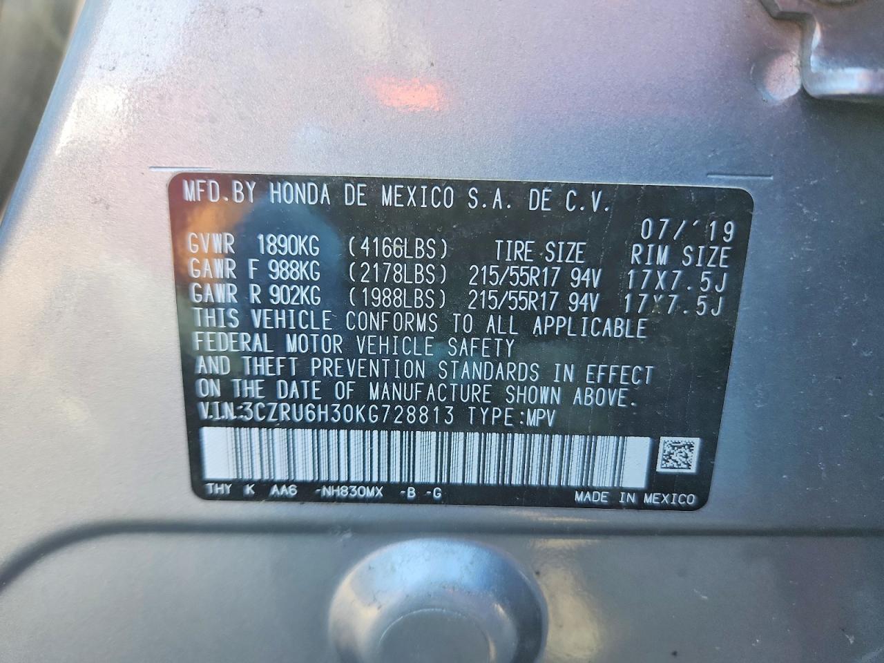 2019 Honda Hr-v Lx Silver vin: 3CZRU6H30KG728813