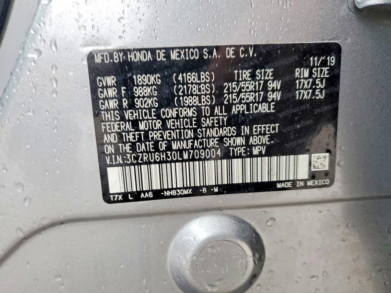 2020 Honda Hr-v Lx Silver vin: 3CZRU6H30LM709004