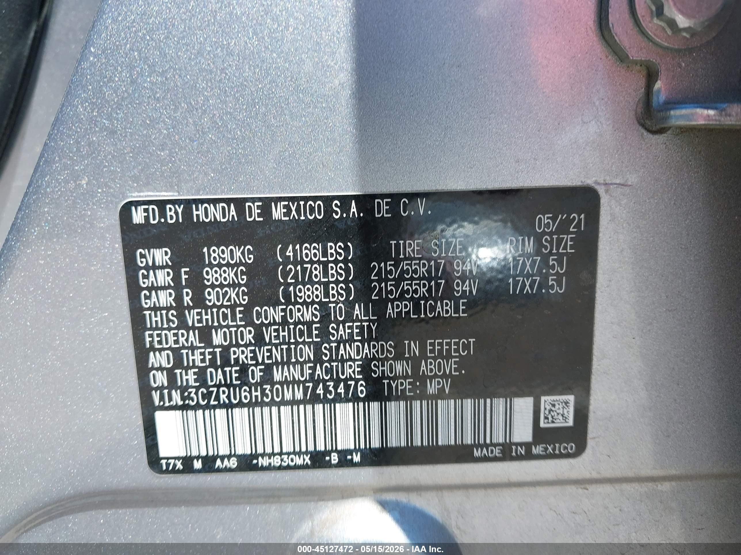 2021 Honda Hr-v Awd Lx Серебряный vin: 3CZRU6H30MM743476