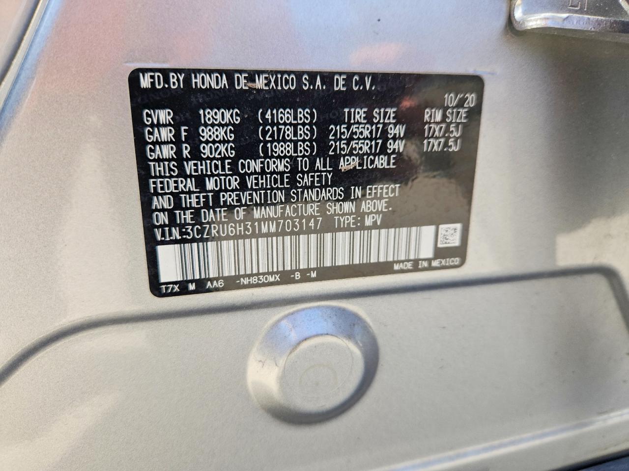 2021 Honda Hr-v Lx Silver vin: 3CZRU6H31MM703147