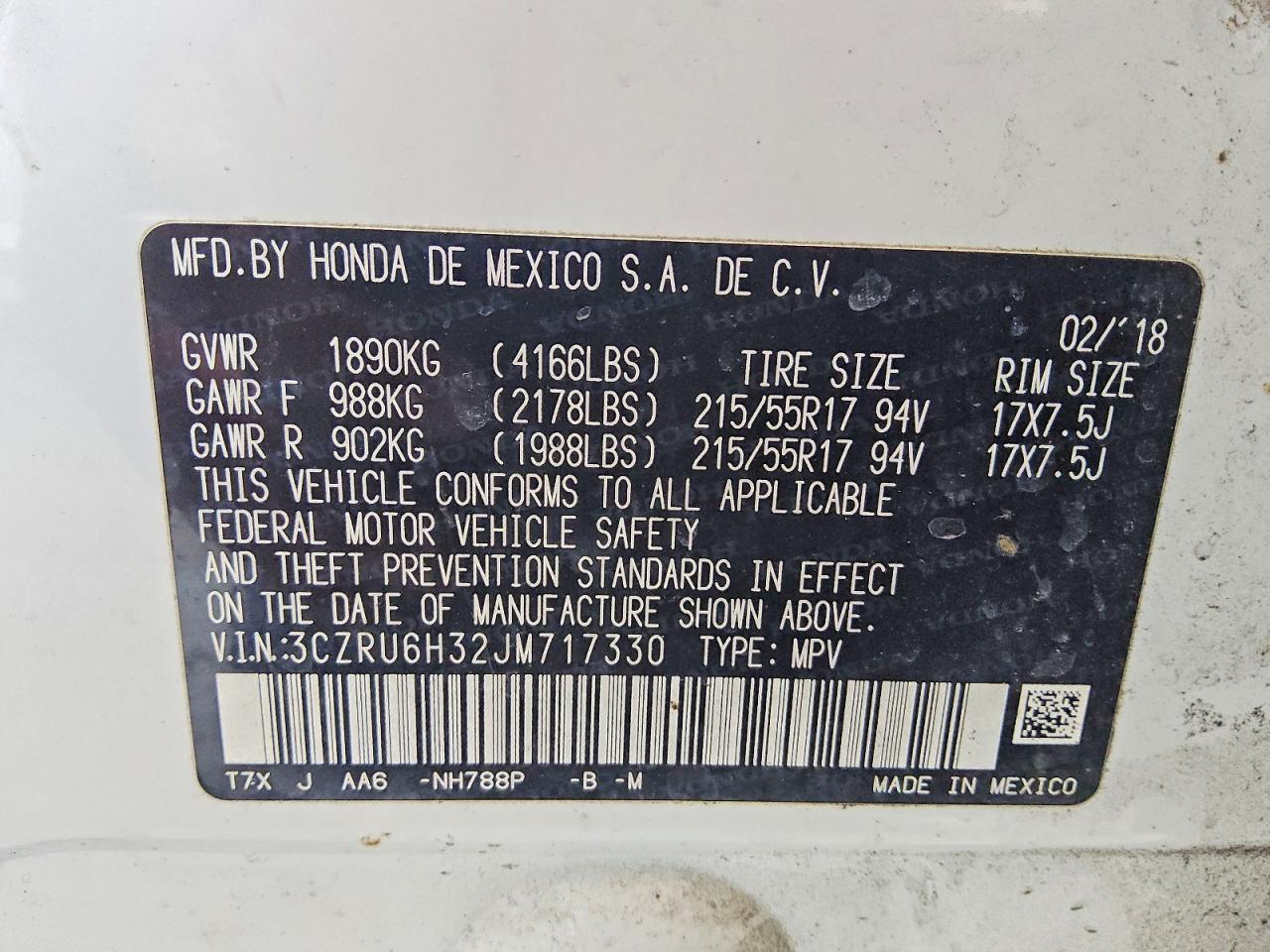 2018 Honda Hr-v Lx White vin: 3CZRU6H32JM717330