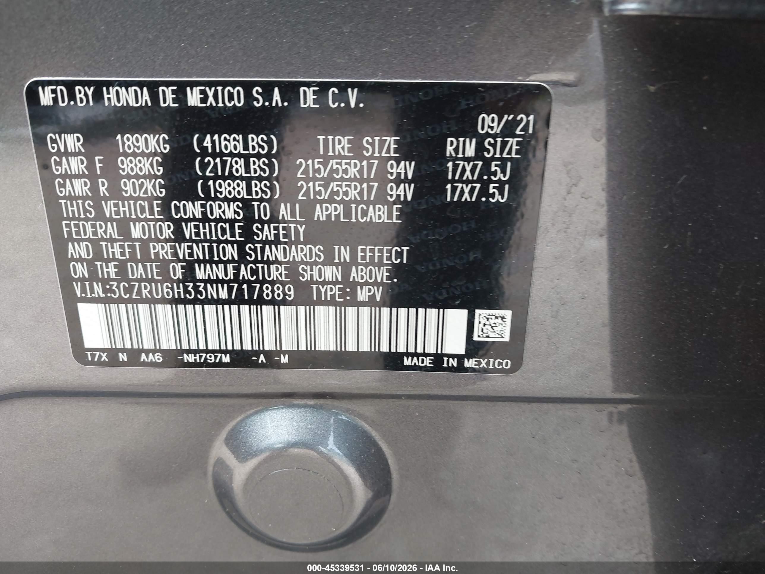 2022 Honda Hr-v Awd Lx Серый vin: 3CZRU6H33NM717889