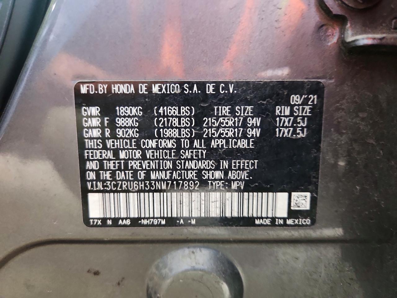 2022 Honda Hr-v Lx Gray vin: 3CZRU6H33NM717892