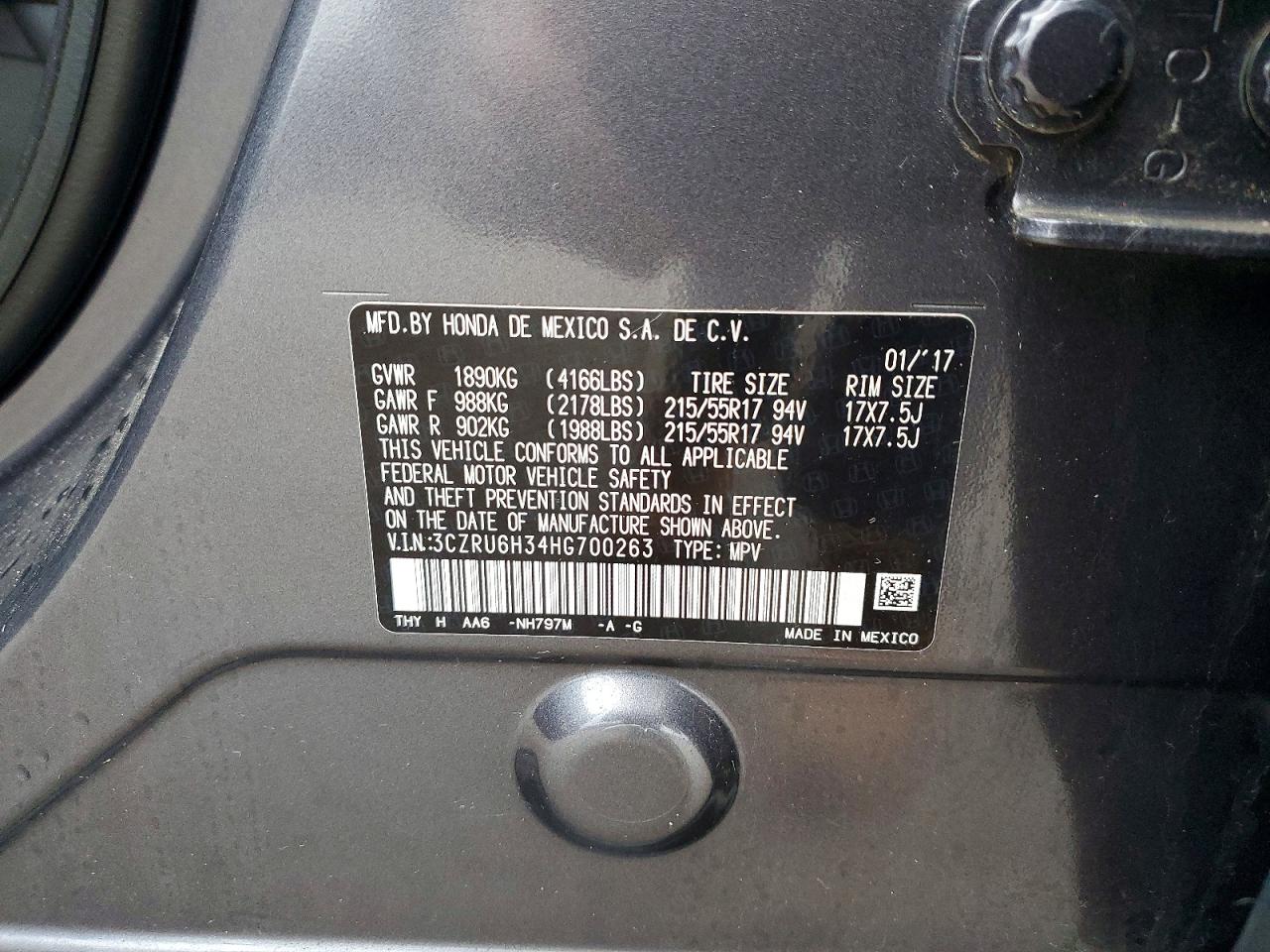 2017 Honda Hr-v Lx Серый vin: 3CZRU6H34HG700263