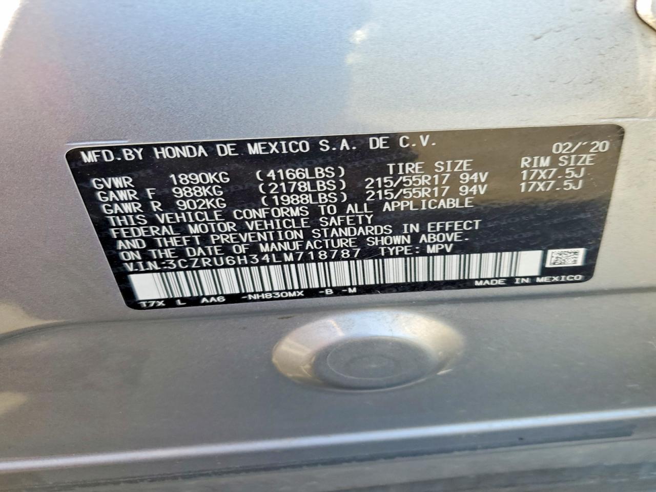 2020 Honda Hr-v Lx Silver vin: 3CZRU6H34LM718787