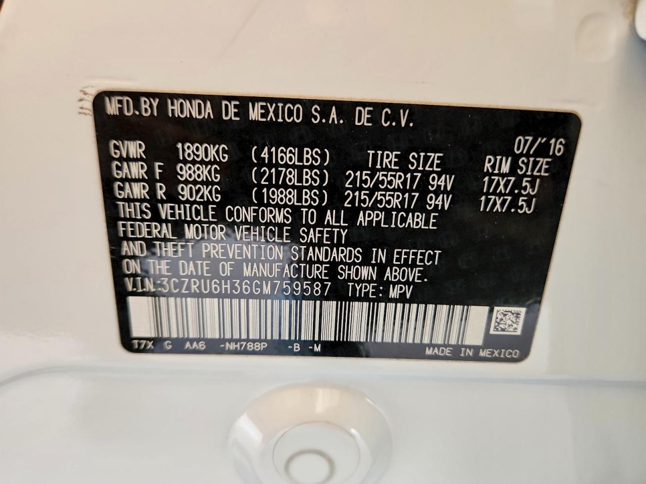 2016 Honda Hr-v Lx Белый vin: 3CZRU6H36GM759587