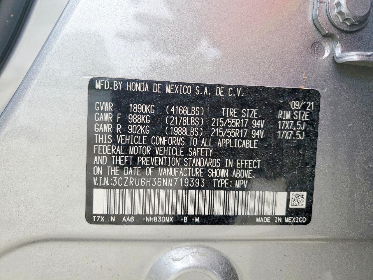 2022 Honda Hr-v Lx Silver vin: 3CZRU6H36NM719393