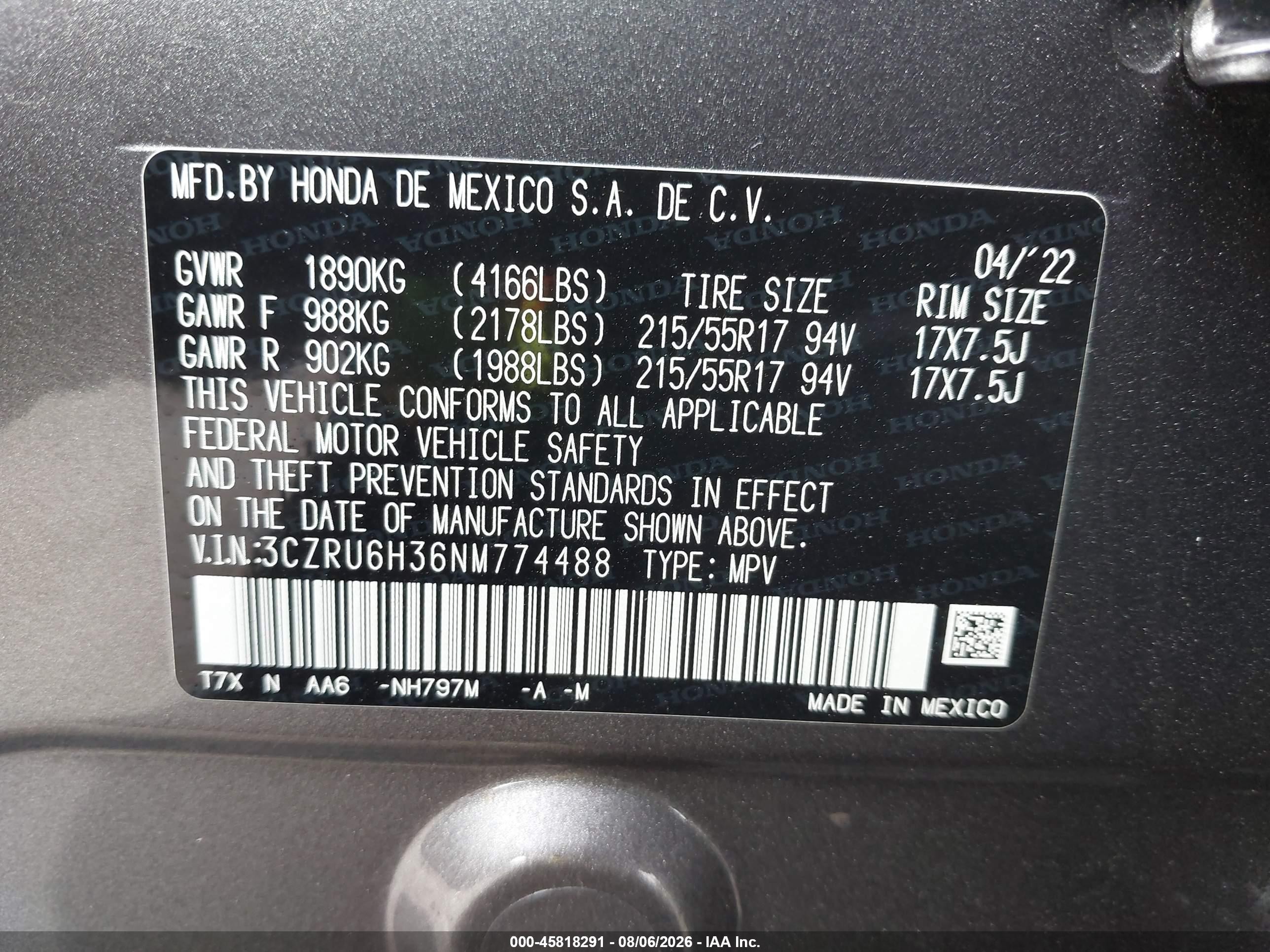 2022 Honda Hr-v Awd Lx Gray vin: 3CZRU6H36NM774488