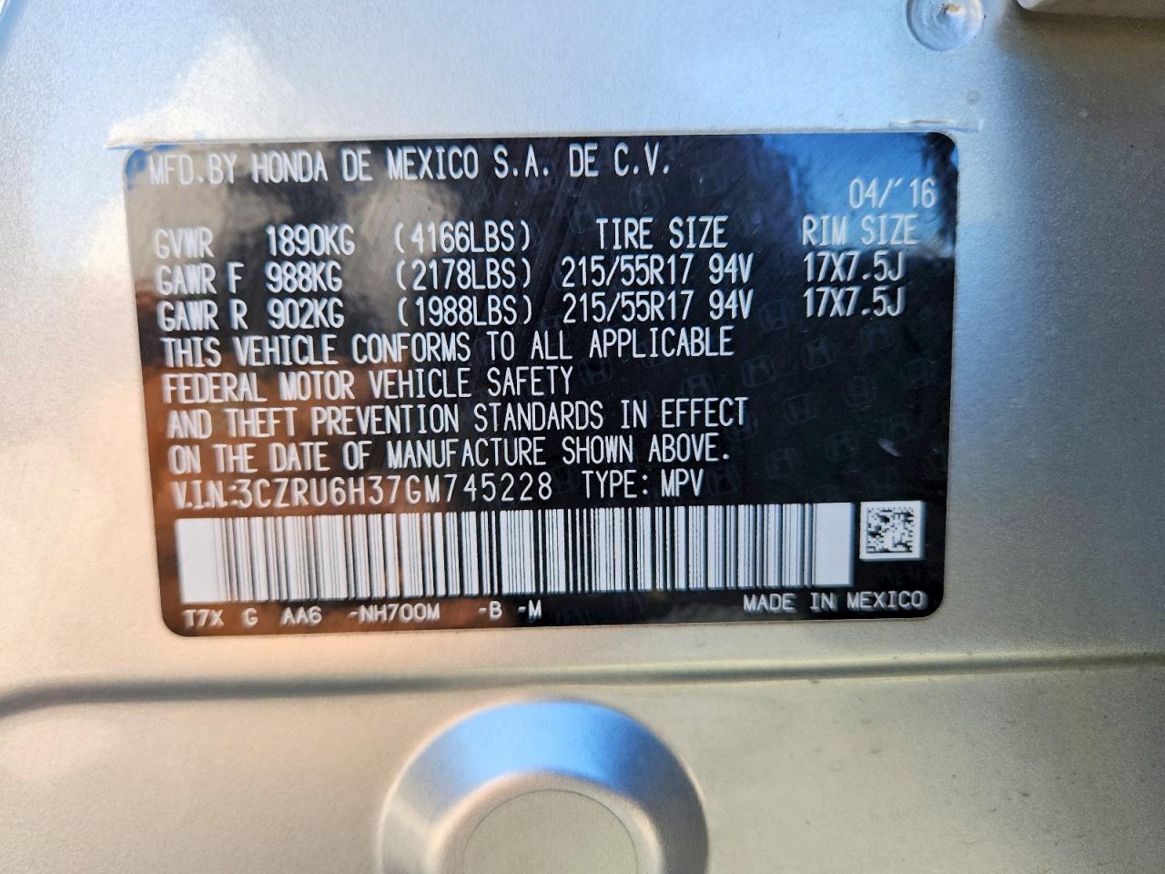 2016 Honda Hr-v Lx Silver vin: 3CZRU6H37GM745228