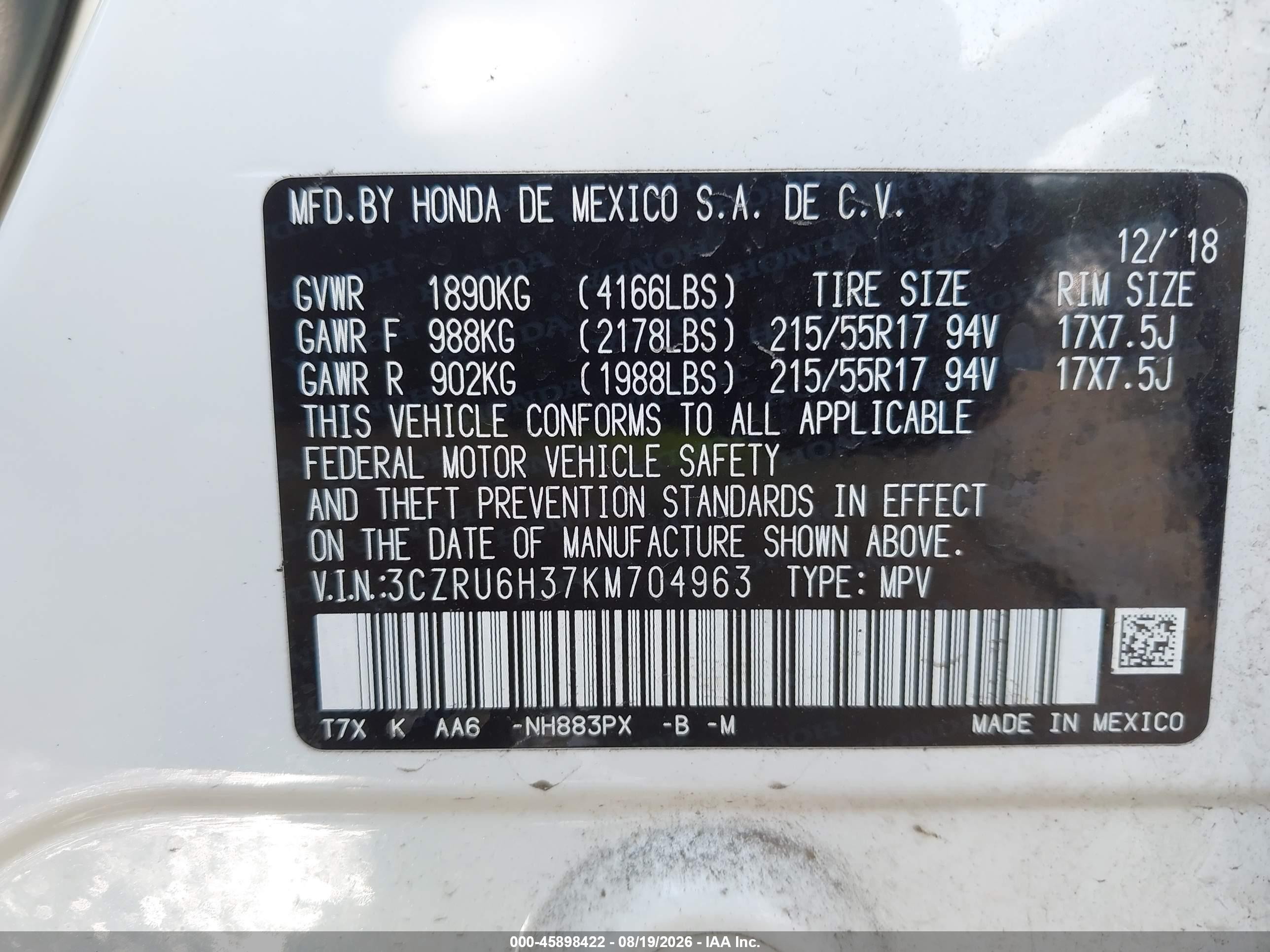 2019 Honda Hr-v Lx Белый vin: 3CZRU6H37KM704963