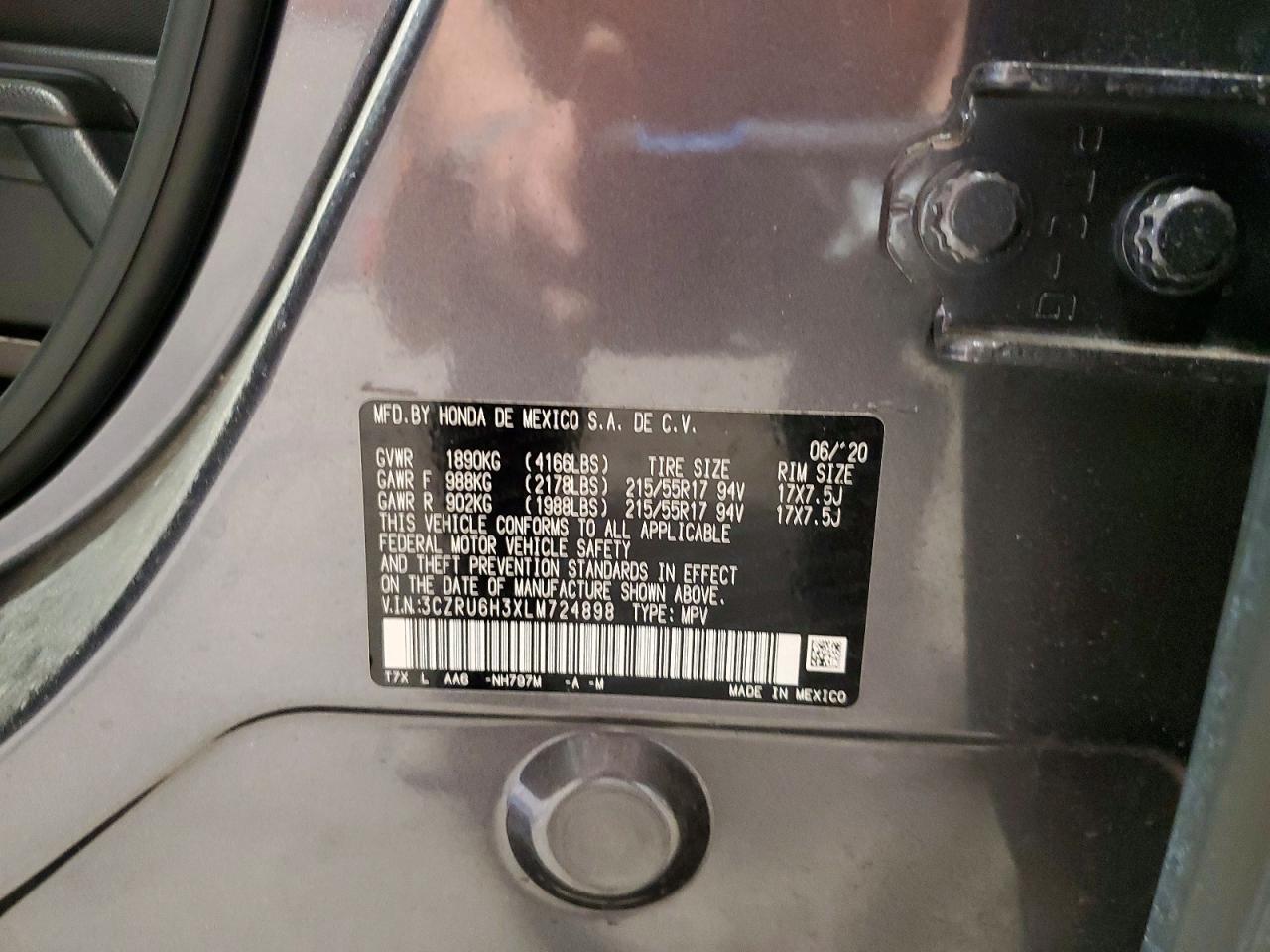 2020 Honda Hr-v Lx Gray vin: 3CZRU6H3XLM724898