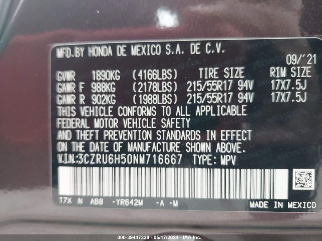 Price & History 2022 Honda Hr-v Awd Ex 1.8l I-4 Vvt, 141hp vin