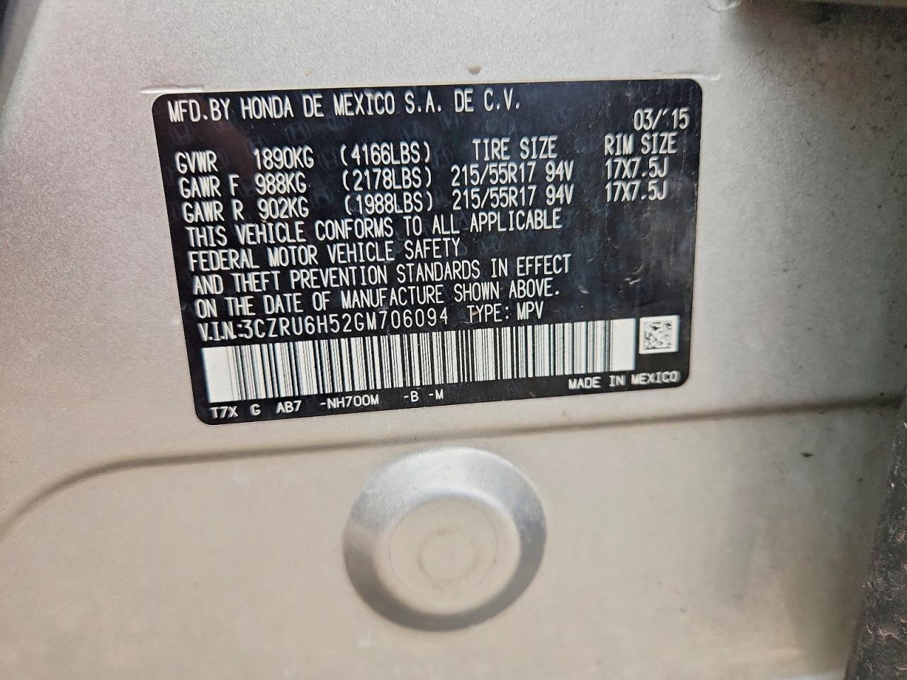 2016 Honda Hr-v Ex Silver vin: 3CZRU6H52GM706094