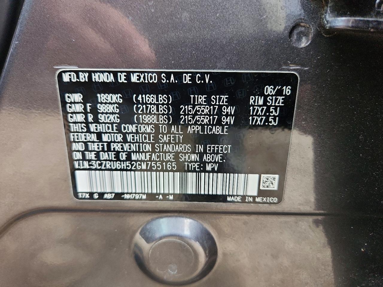 2016 Honda Hr-v Ex Gray vin: 3CZRU6H52GM755165
